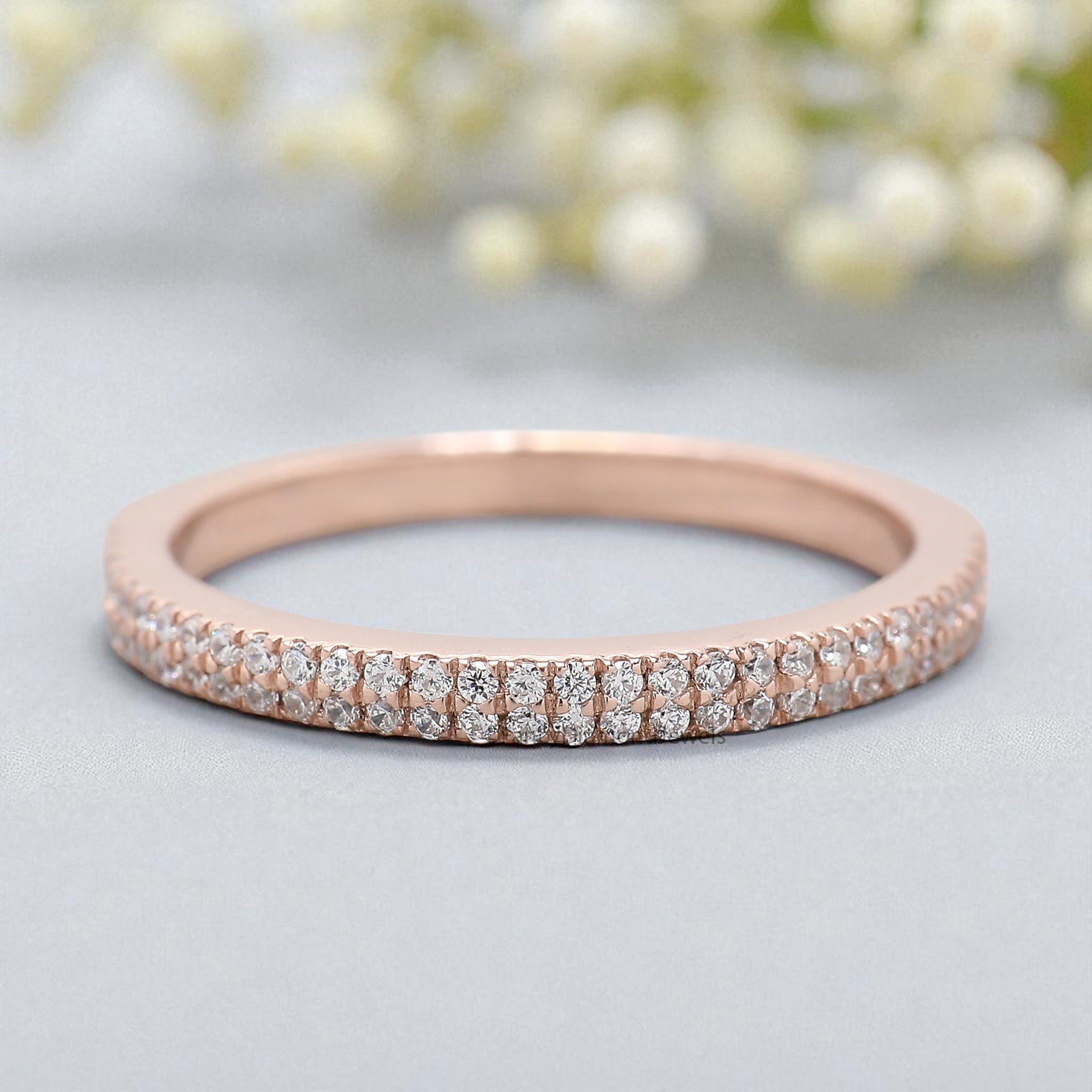 Round Cut Diamond Wedding Band Silver/10K/14K/18K Band Half Eternity Minimalist stacking dainty matching anniversary Ring Gift For Her KD888