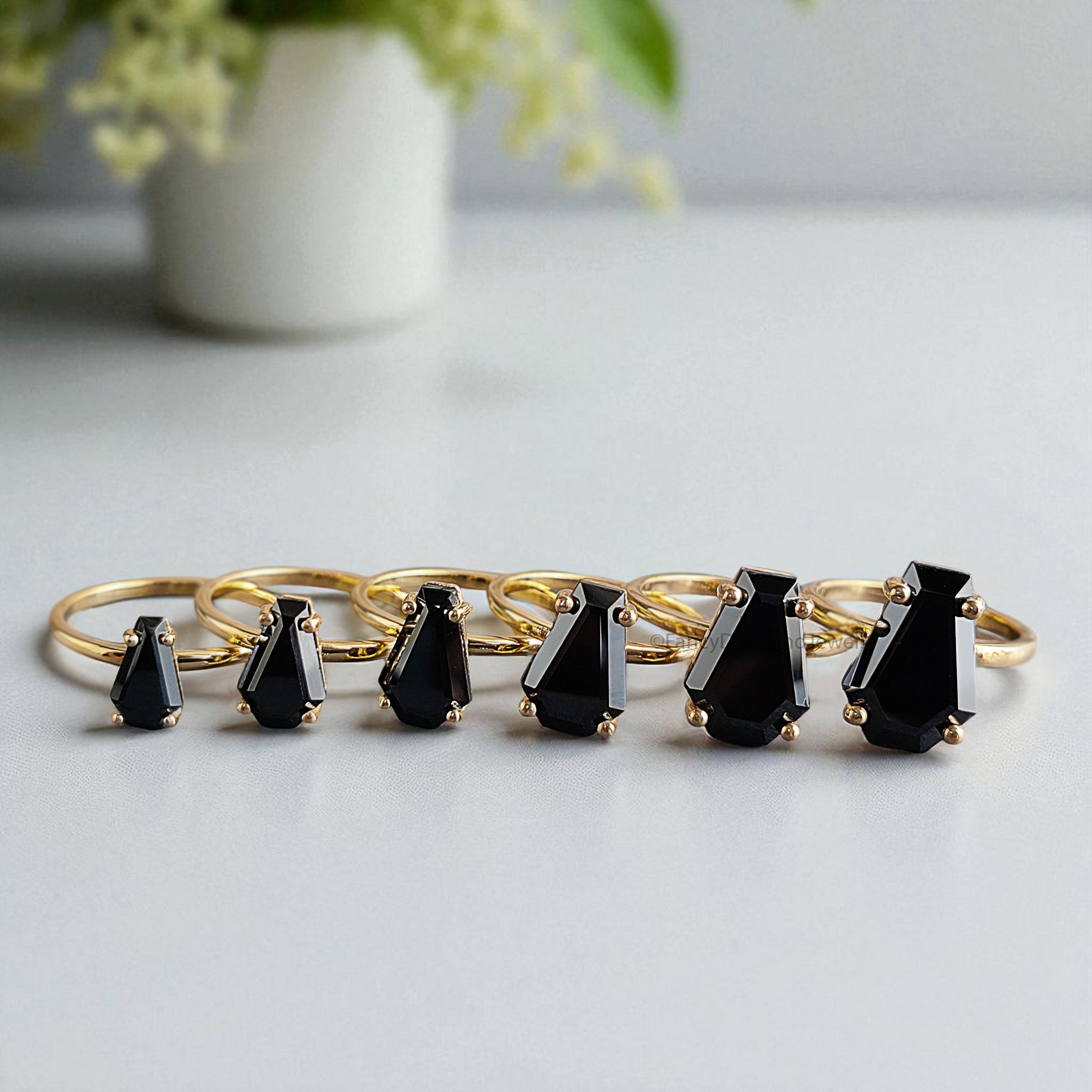 Coffin Black Onyx engagement ring 14mm 13mm 12mm 11mm 10mm 9mm stone ring Simulant Solitaire Diamond ring Silver ring Gift for her FD393