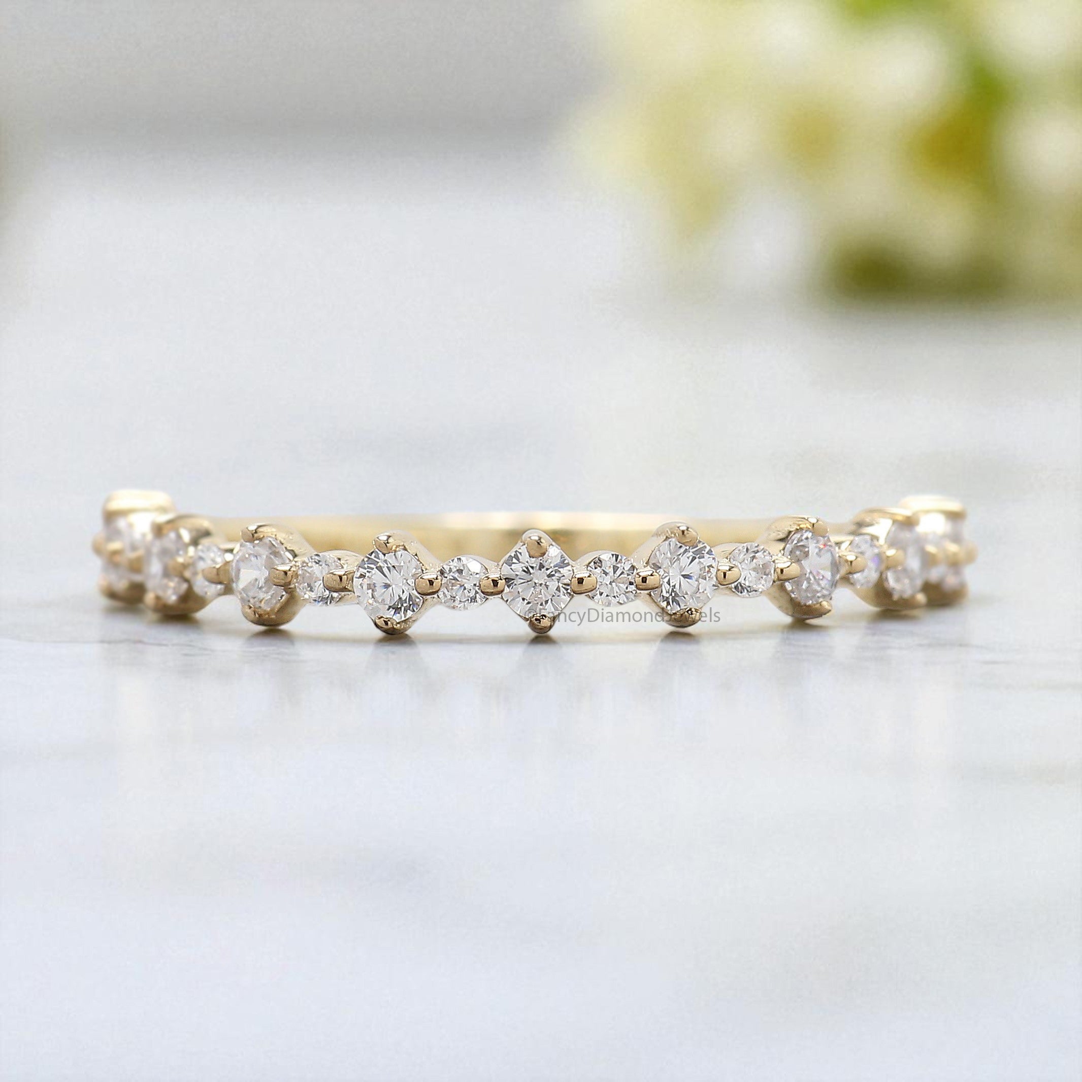 Natural White Diamond Wedding Band Half Eternity Minimalist Ring Silver/10K/14K/18K Gold stacking dainty matching anniversary Ring KD927