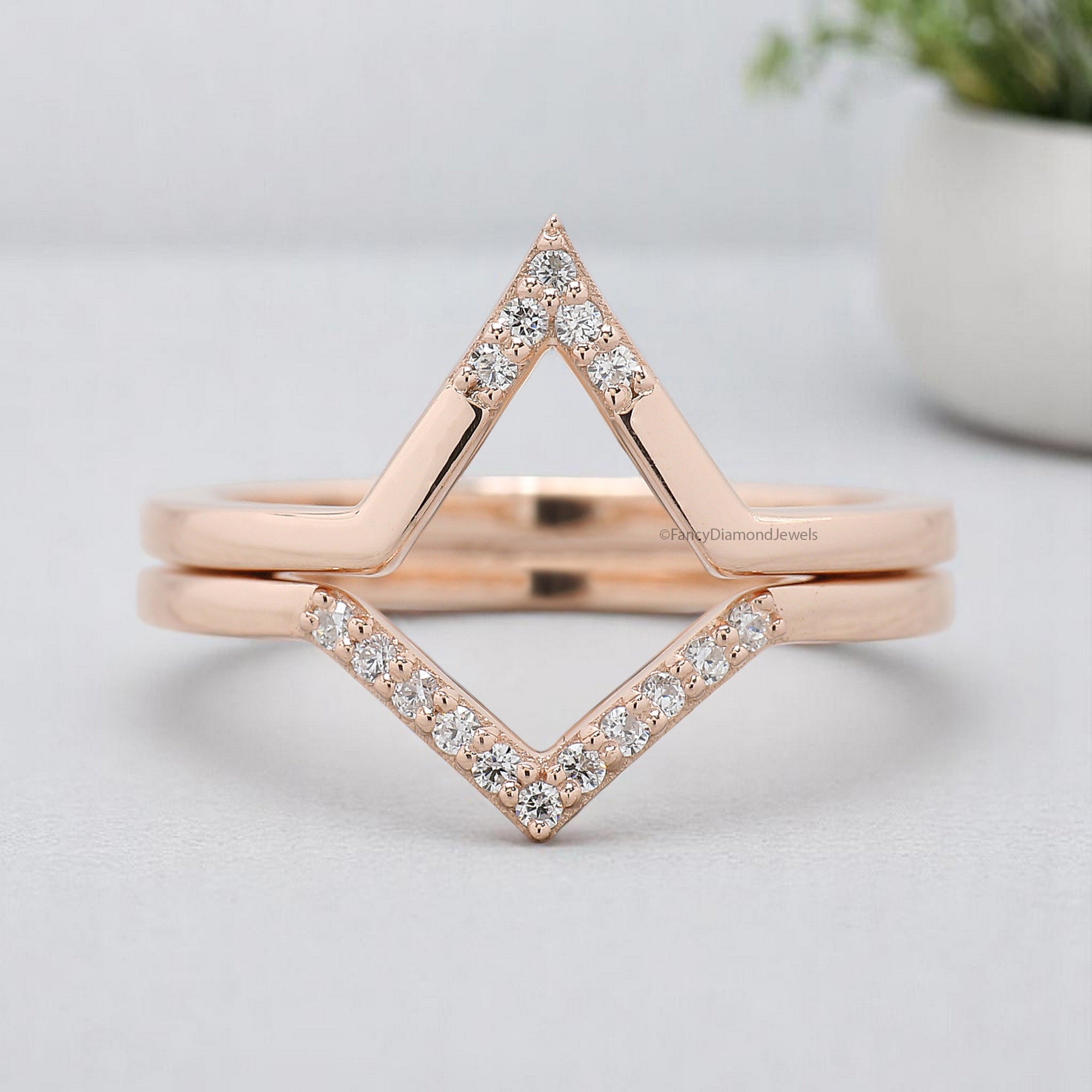 Geometric Design 0.11 CT Diamond Wedding Band Rose Gold Silver/10K/14K/18K Engagement Band Stacking Dainty Matching Anniversary Ring KD844