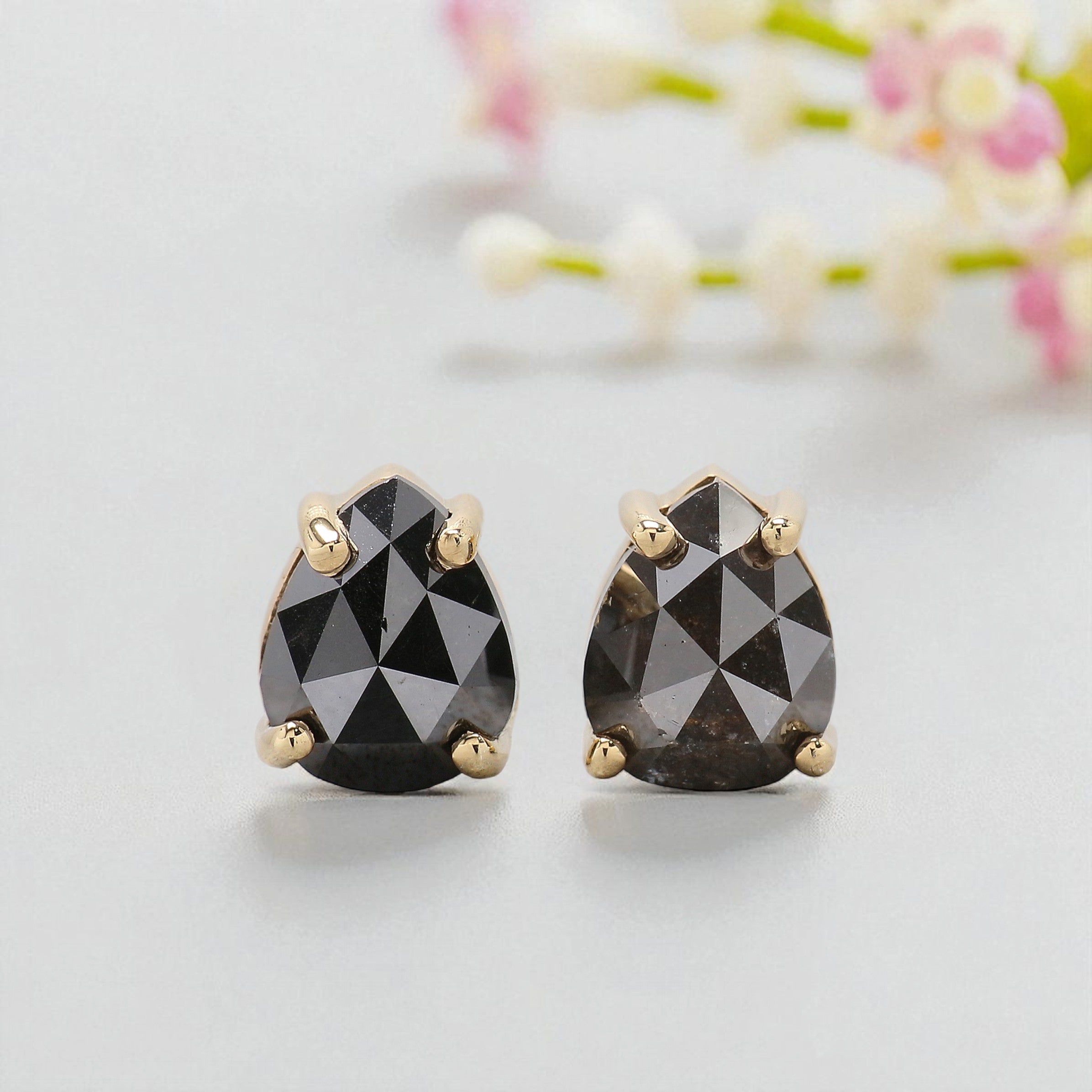 Pear Salt And Pepper Diamond Earring 2.04 Ct Pear Diamond Earring 14K Solid Yellow Gold Silver Pear Earring Gift For Her KDL7903-KDL6775