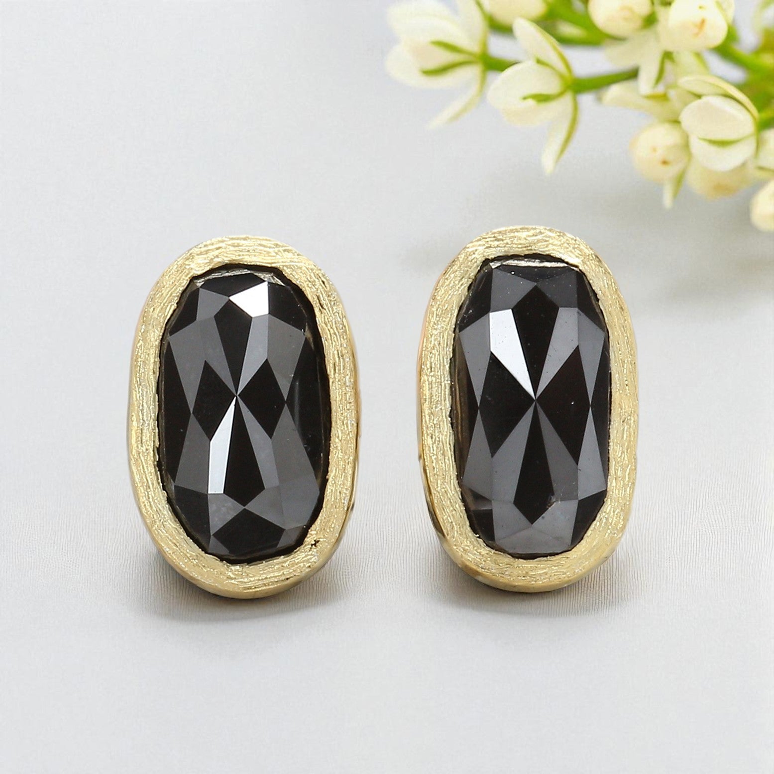 Oval Black Color Diamond Earring 3.77 Ct 9.15 MM Oval Diamond Earring 14K Solid Yellow Gold Silver Oval Earring Gift For Her KDN374-KDN375
