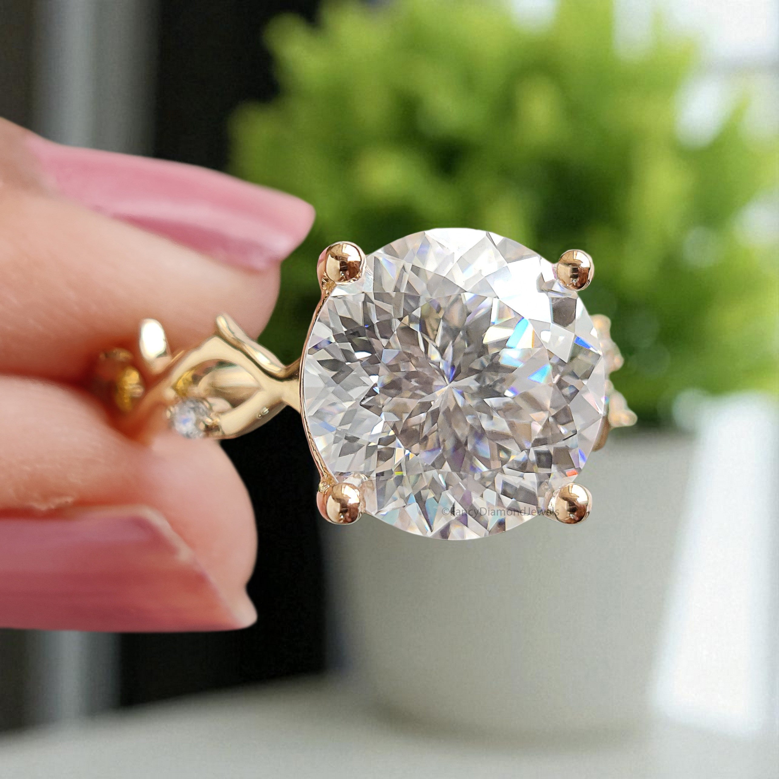 3.60 CT Portuguese Cut Colorless Moissanite Engagement Ring Yellow Gold Ring Wedding Ring Crossover Round Diamond Ring Gift For Her FD400