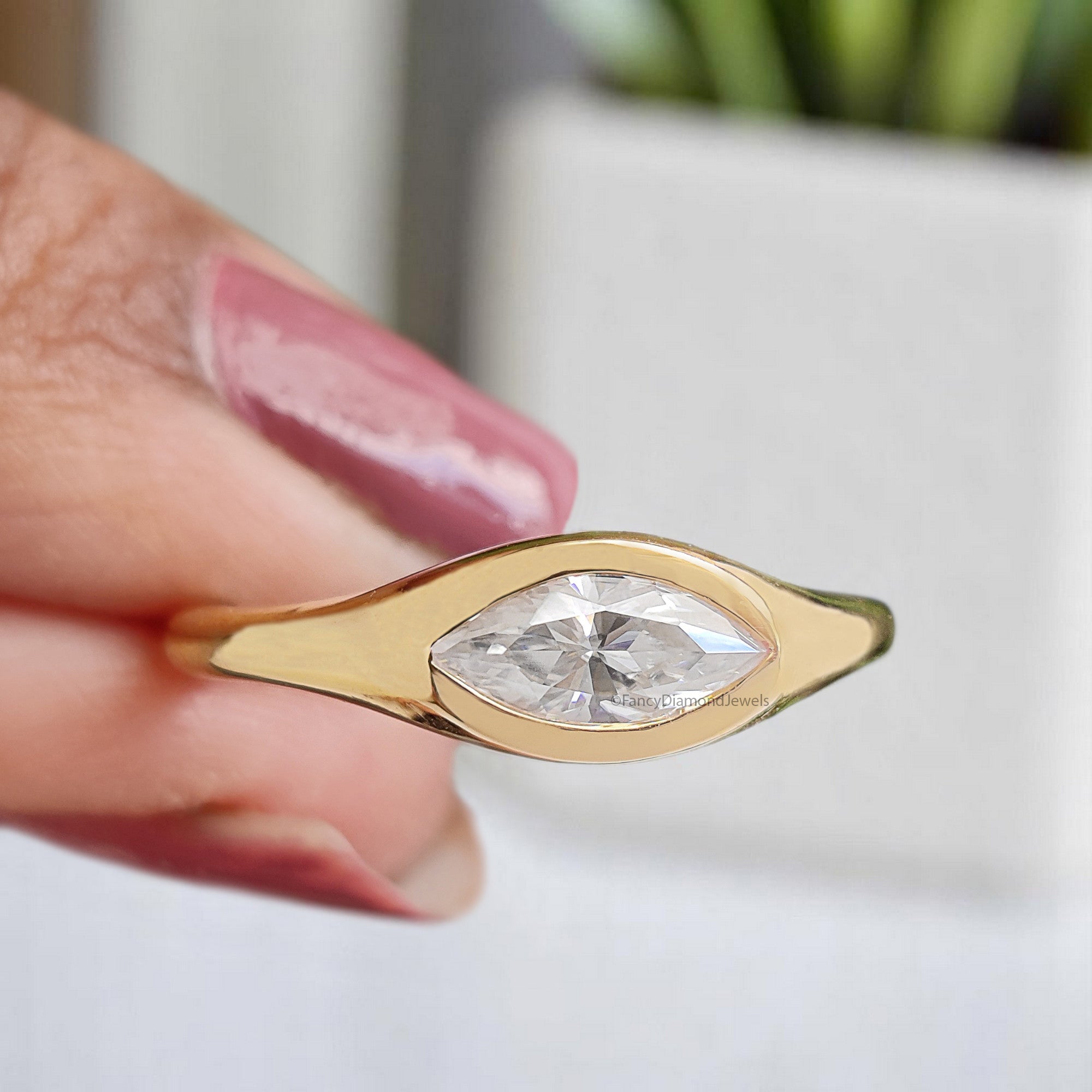 0.50 CT Marquise Cut Moissanite Engagement Ring Marquise Bezel Set Ring Solitaire Ring Wedding Ring Yellow Gold Ring Promise Ring FD368