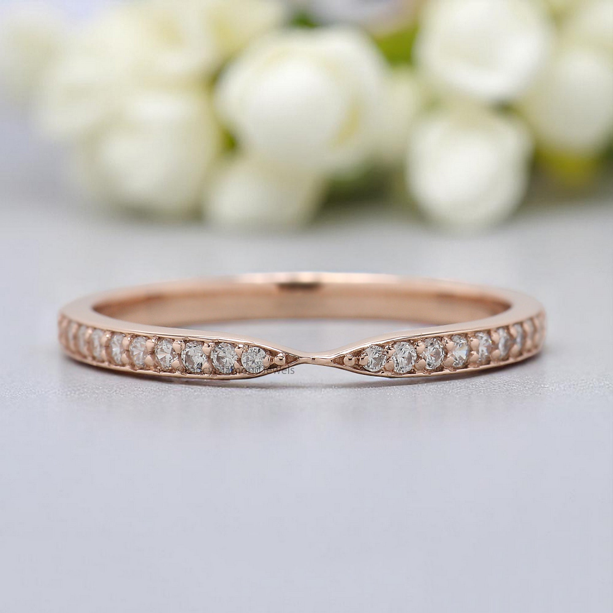 Bow Style Wedding Ring Silver/10K/14K/18K Gold Band Half Eternity Minimalist stacking dainty matching anniversary ring Gift For Her KD910