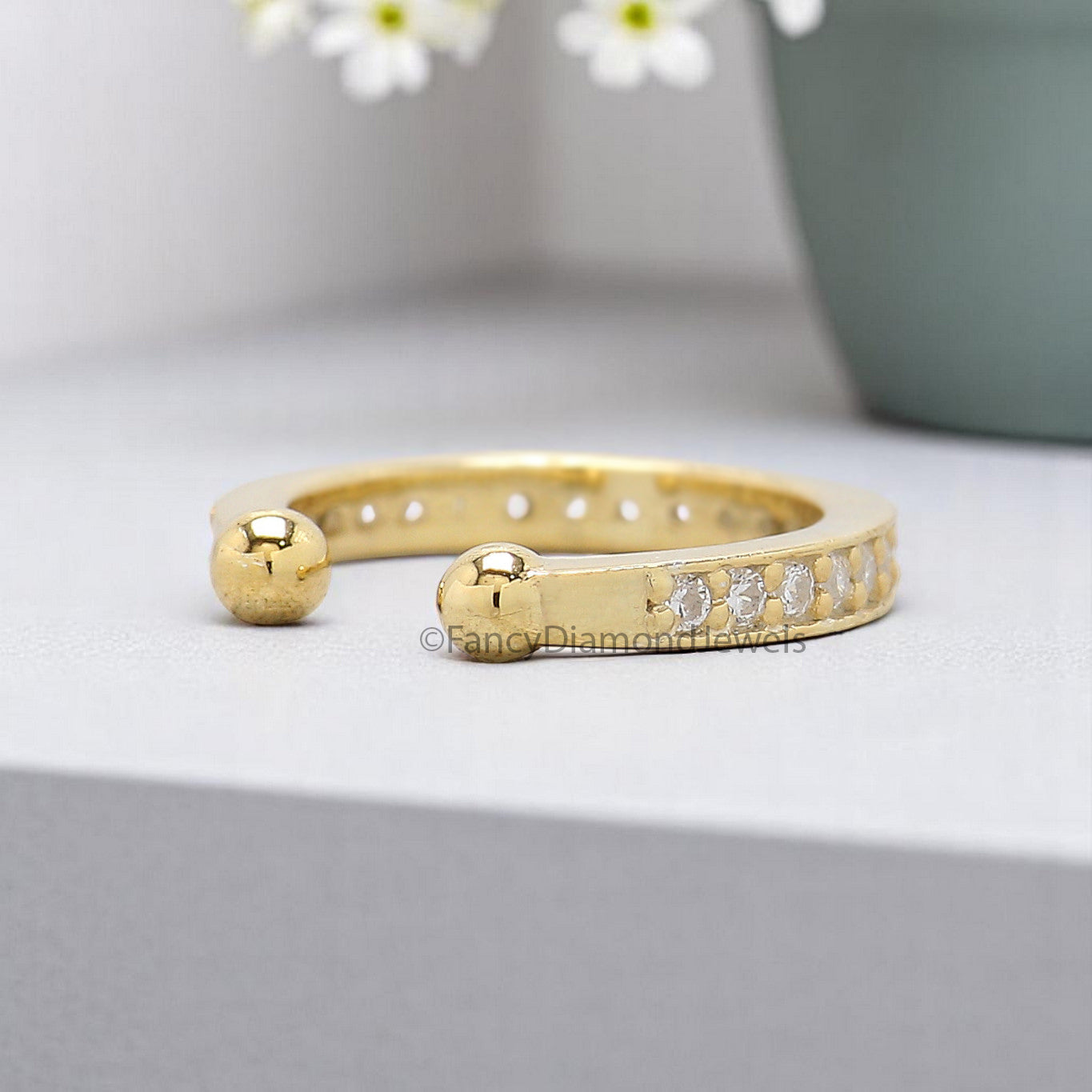 Round Brilliant Cut Colorless Moissanite Diamond Ear Cuff Dainty Ear Cuff Pave Set Sterling Silver Helix Piercing Yellow Gold Ear Wrap FD350