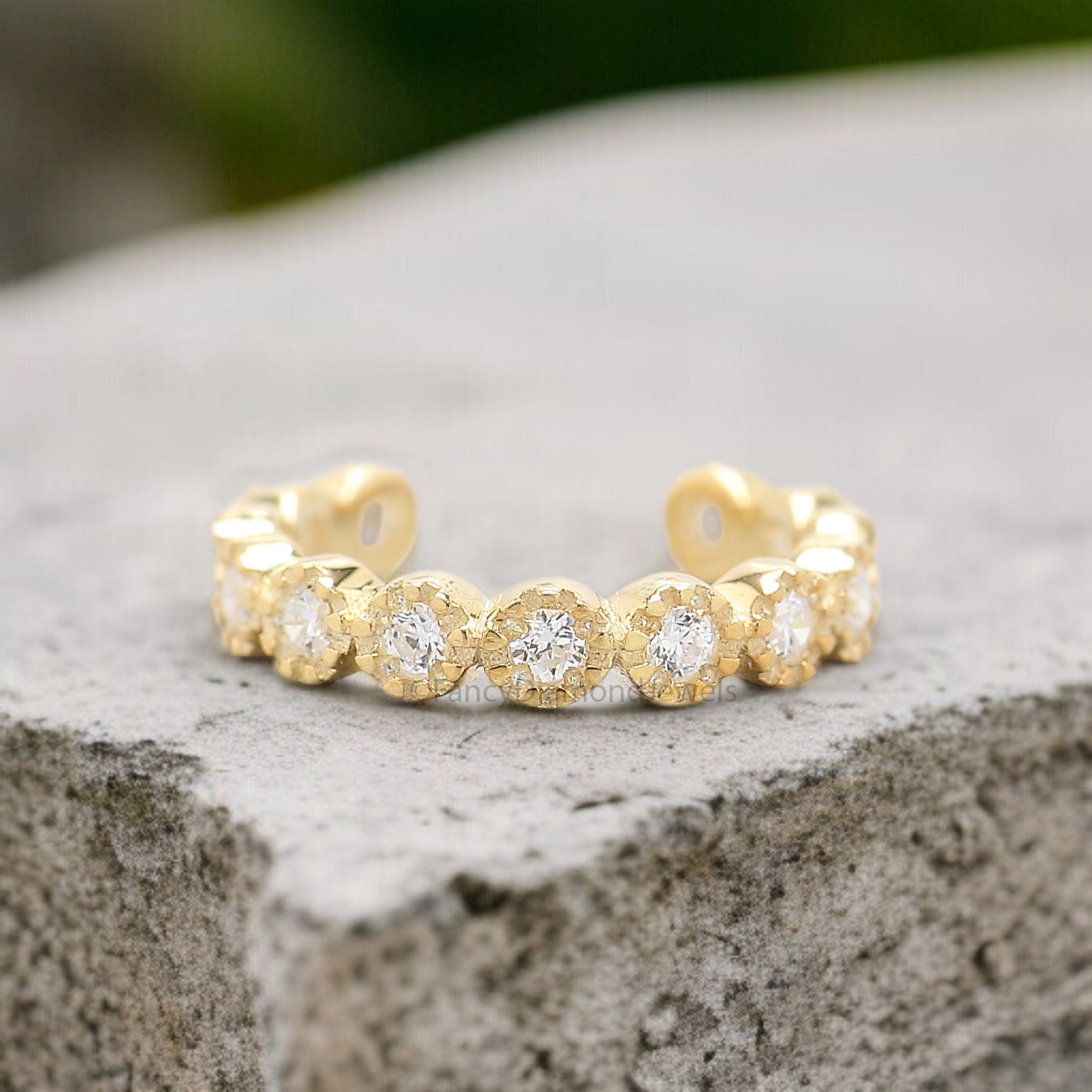 Round Brilliant Cut Colorless Moissanite Diamond Ear Cuff Conch Ear Cuff Sterling Silver Helix Piercing Yellow Gold Ear Wrap FD357