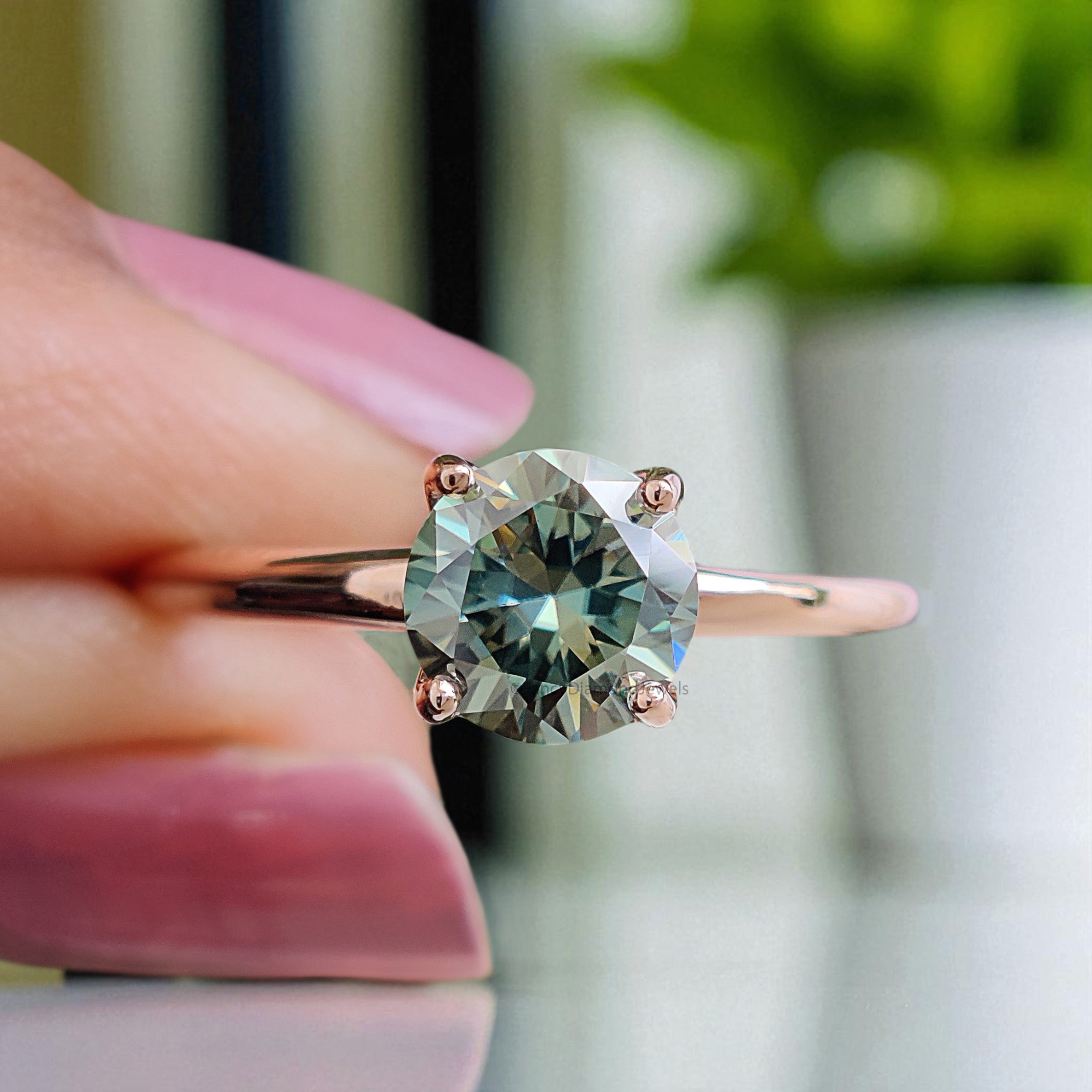 0.80 CT Aqua Blue Green Round Brilliant Moissanite Ring 10k/14k/18k Solid Rose Gold Ring Solitaire Engagement Ring Moissanite Ring FD13