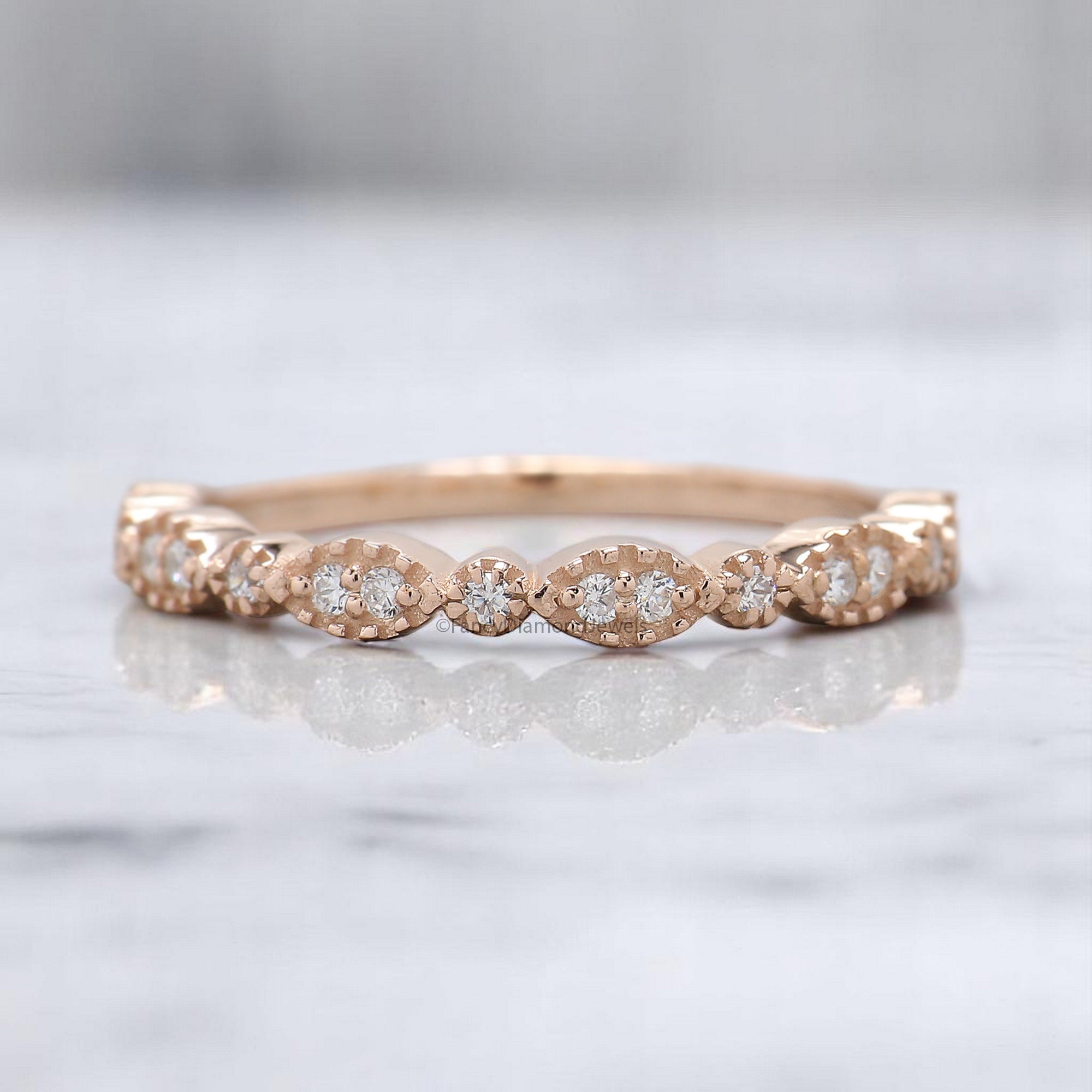 Silver/10K/14K/18K Gold Band 0.12 CT Diamond Wedding Band Half Eternity Minimalist Ring stacking dainty matching anniversary ring KD085