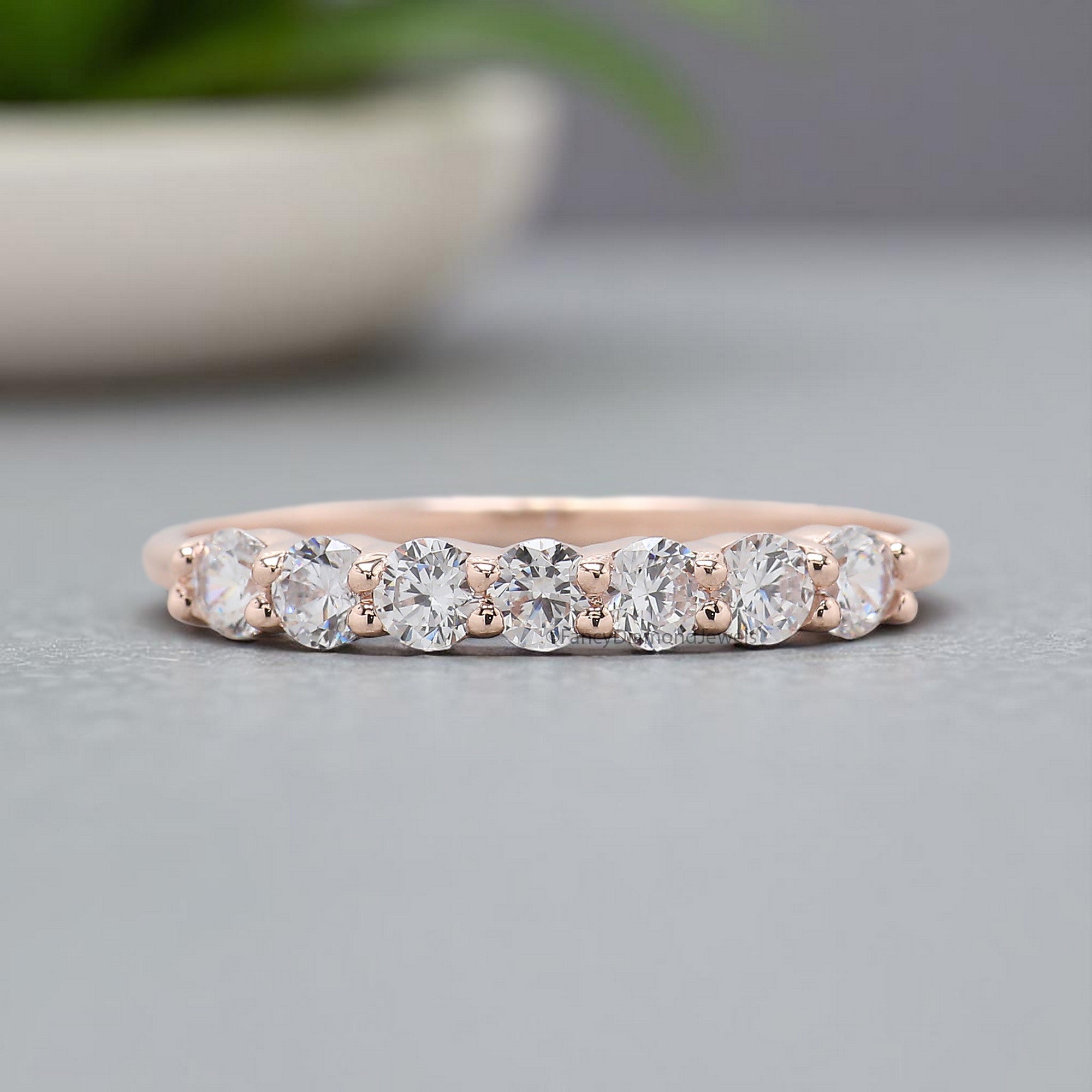 2.50 MM Seven Moissanite Diamond Wedding Band Half Eternity Minimalist Ring stacking dainty matching Silver/10K/14K/18K Gold Band KD897