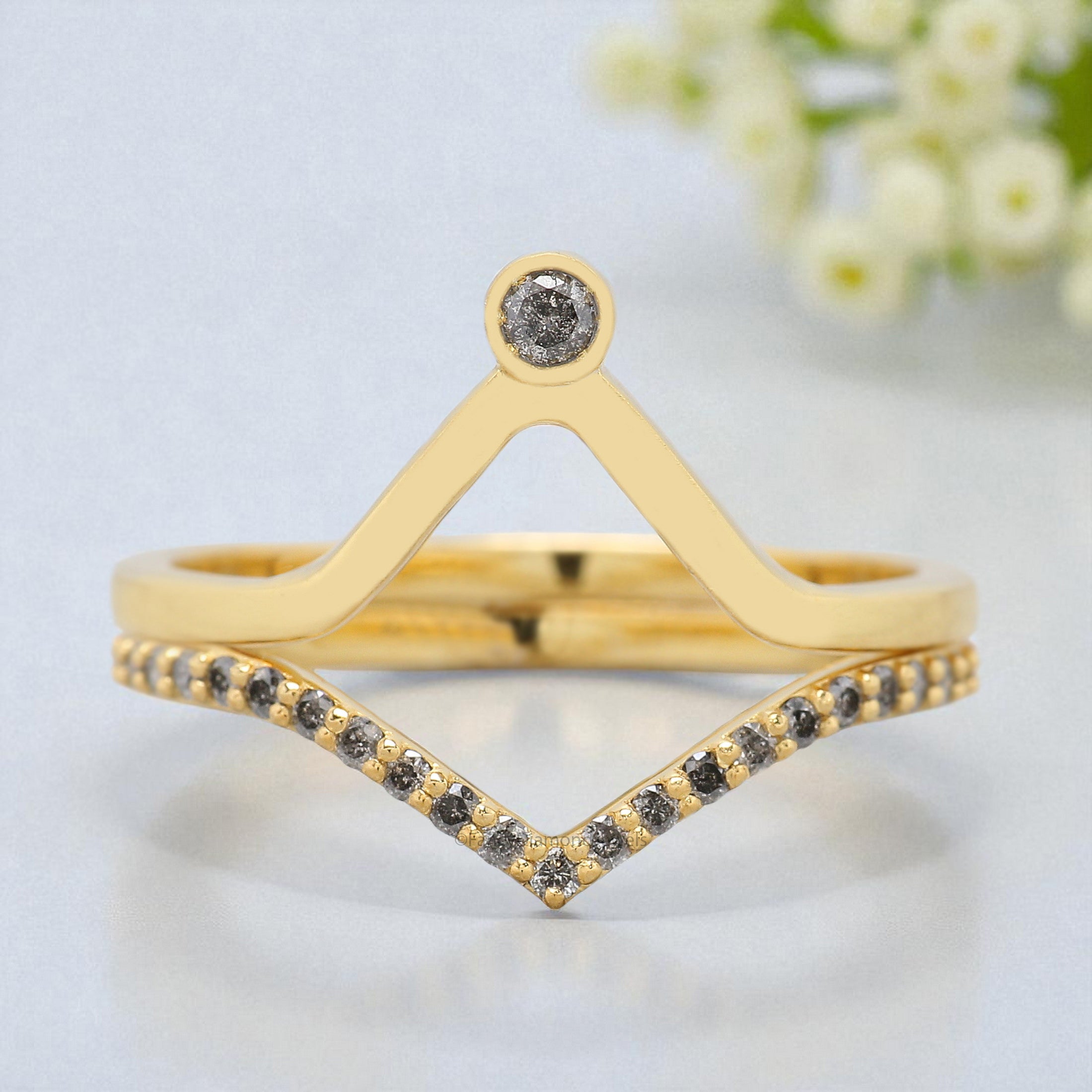 Double Banded Salt And Pepper Round Diamond Wedding Band Silver/10K/14K/18K Gold Band Half Eternity Engagement Band Anniversary Ring KD620