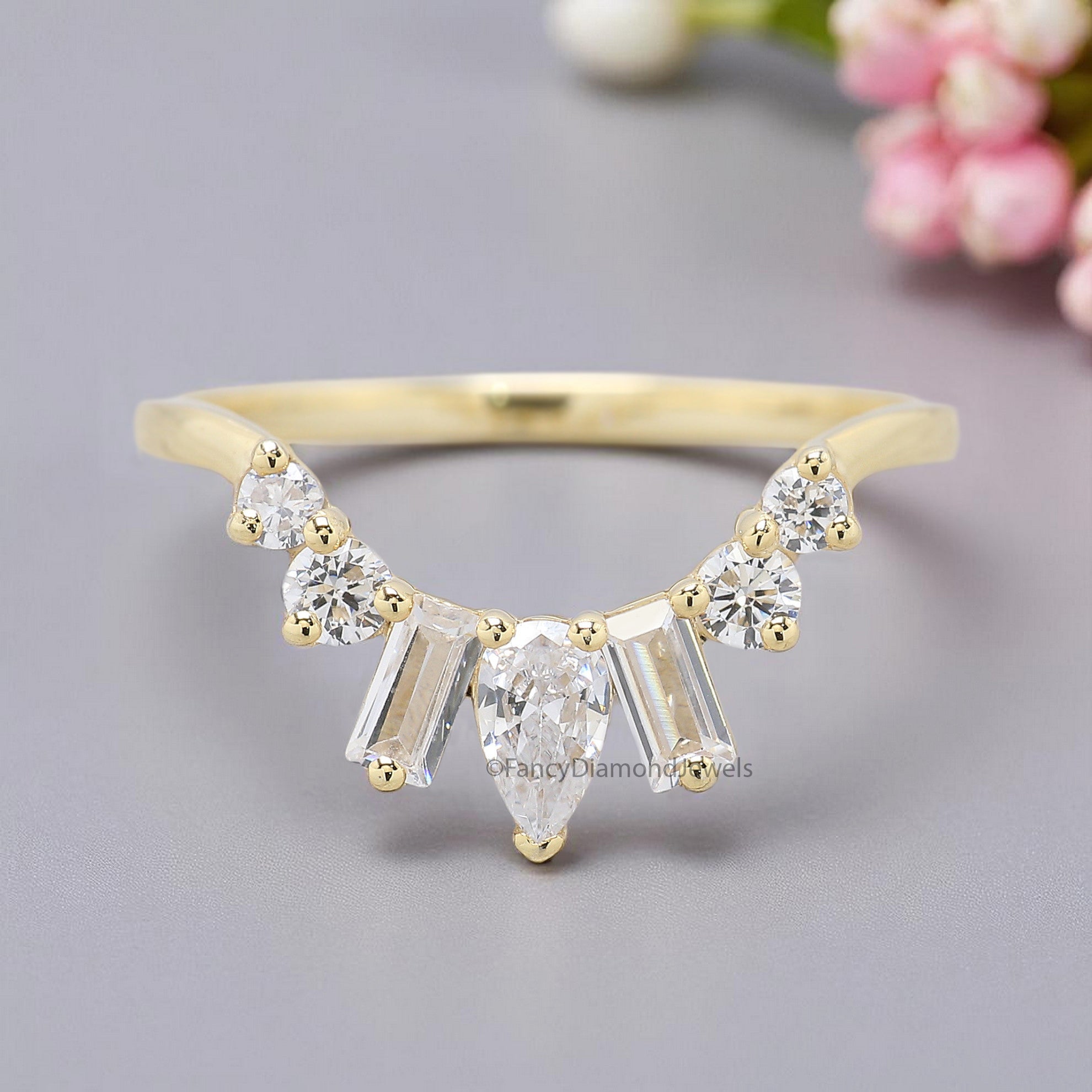 Natural White Diamond Curved Wedding Band 0.57 TW Silver/10K/14K/18K Gold Band Minimalist stacking dainty matching Band Gift For Her FD378