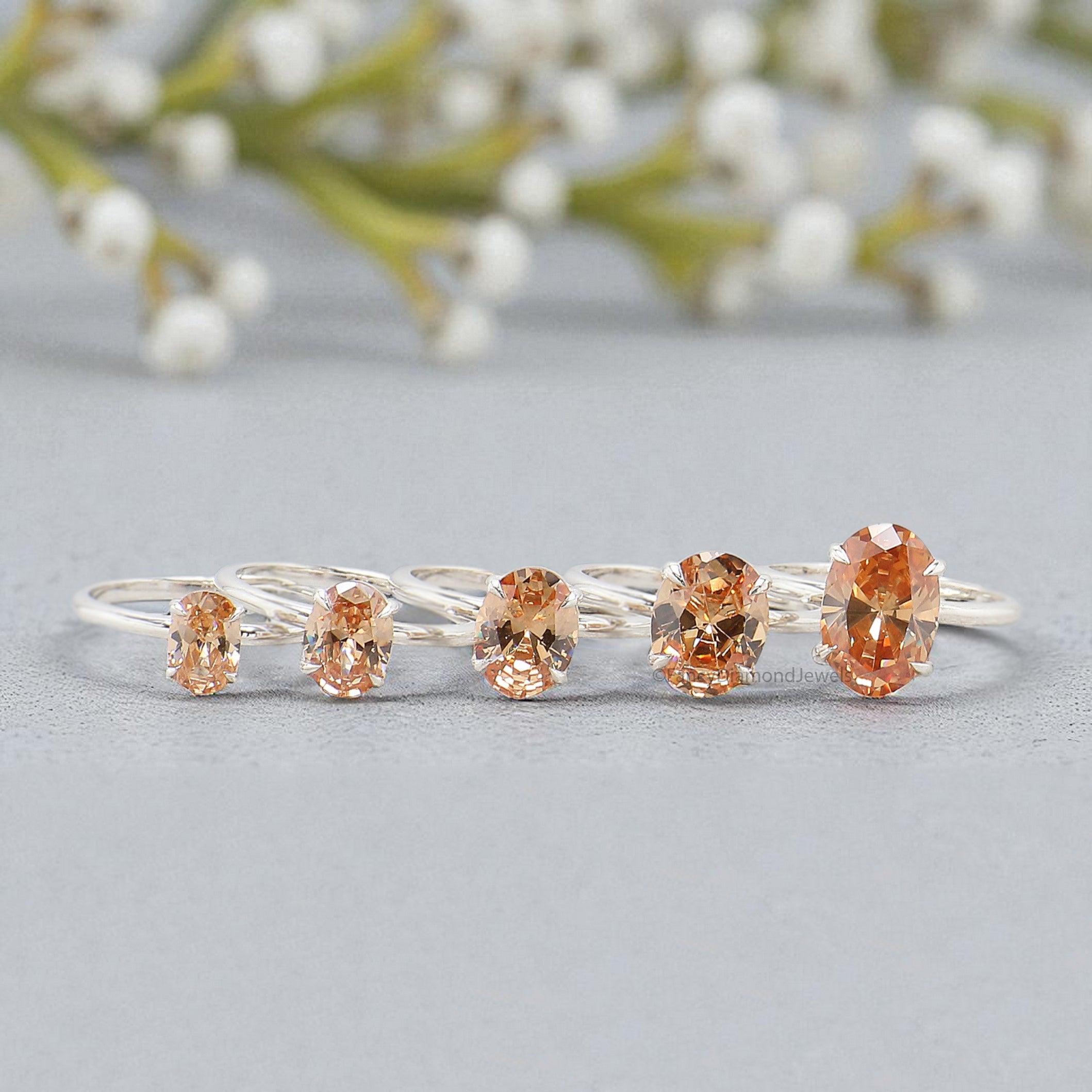 Oval Brown Champagne Diamond engagement ring 12mm 10mm 9mm 8mm 7mm stone ring Simulant Ring Solitaire ring Silver ring Gift for her FD404