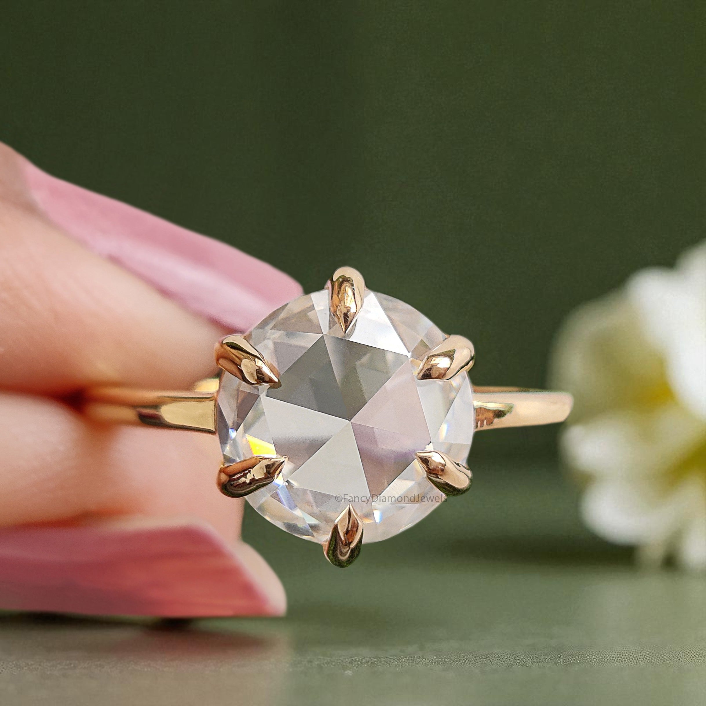 2.65 CT Round Rose Cut Colorless Moissanite Pointed Prong Simple Solitaire Engagement Ring Wedding Ring Anniversary Ring Bridal Ring FD28