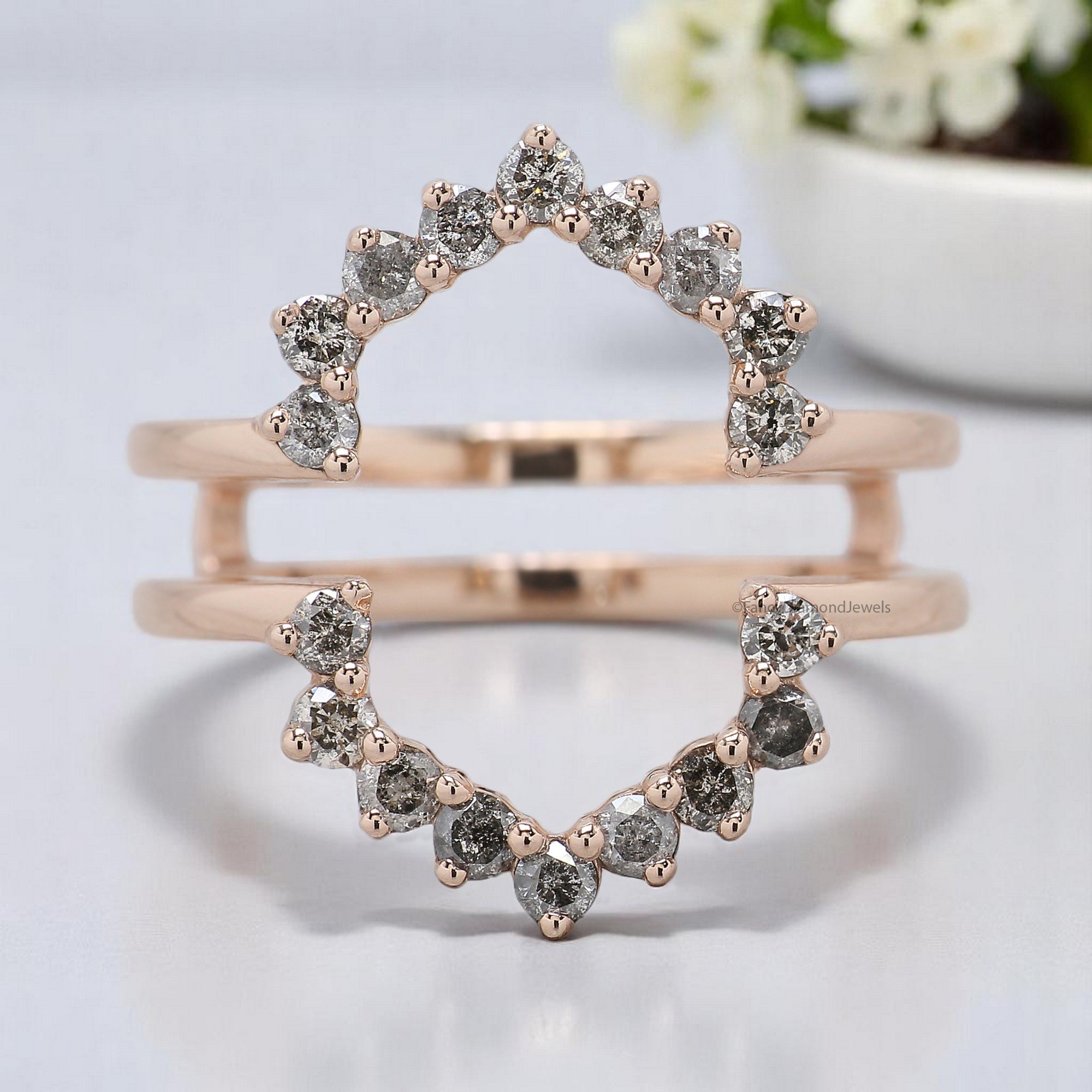 Double Curved Wedding Band 0.58 CT Salt And Pepper Diamond Silver/10K/14K/18K Gold Band Minimalist stacking dainty matching Band KD702