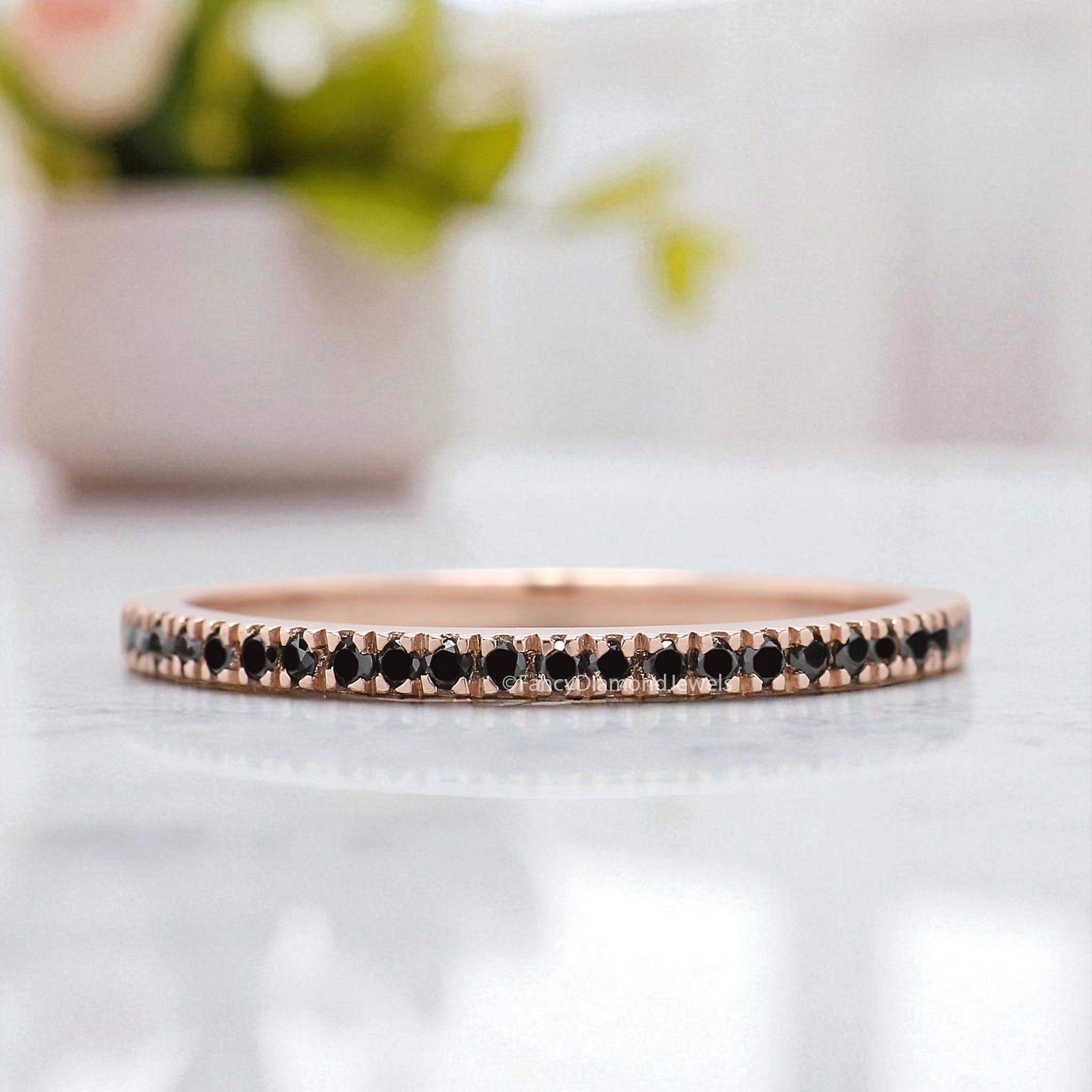 Natural Black Color Diamond Wedding Band Silver/10K/14K/18K Band Half Eternity Minimalist stacking dainty matching anniversary Ring KD078