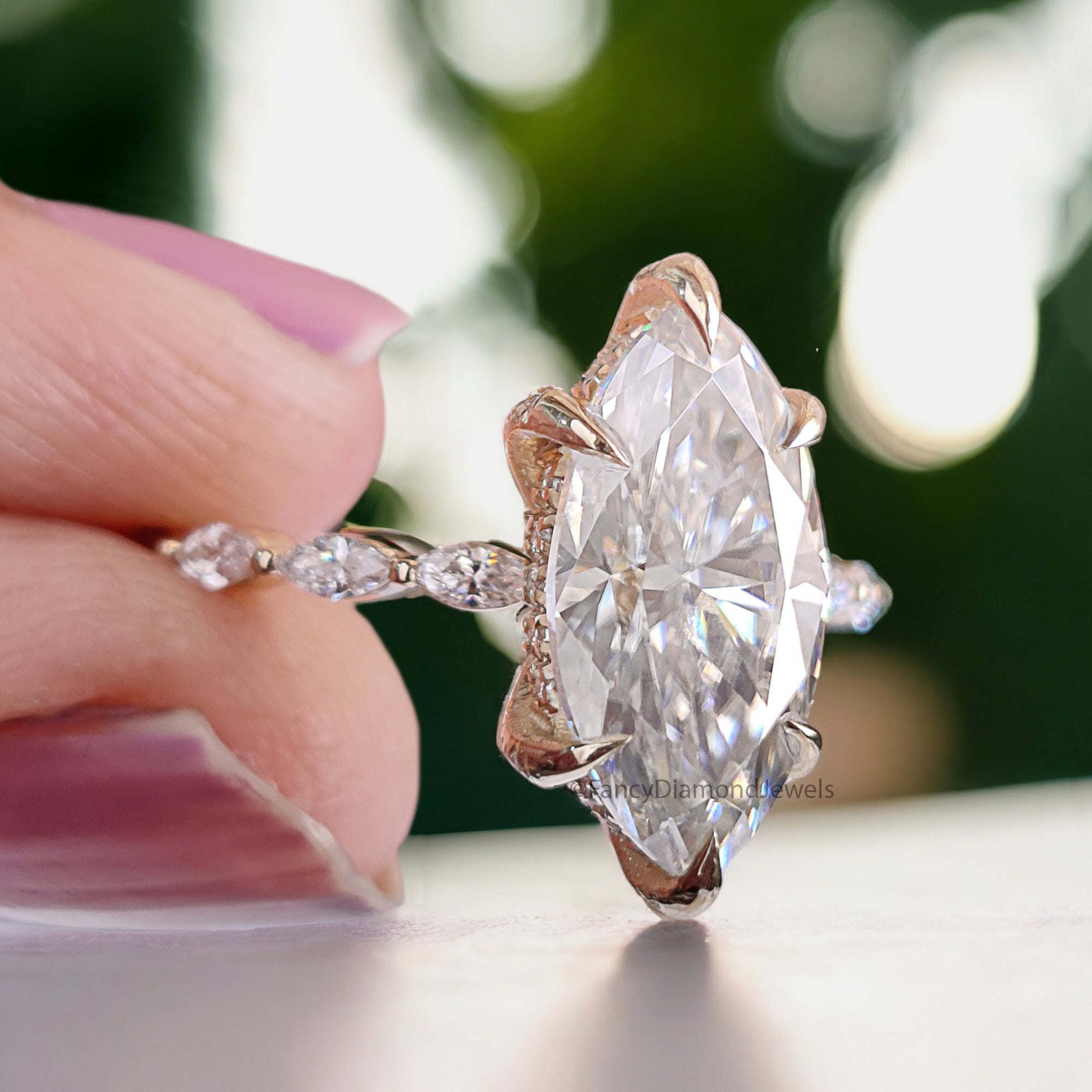 2.15 Ct Marquise Shape Colorless Engagement Ring Hidden Halo Promise Ring Wedding Ring Anniversary Ring 14K Solid Yellow Gold Ring FD314