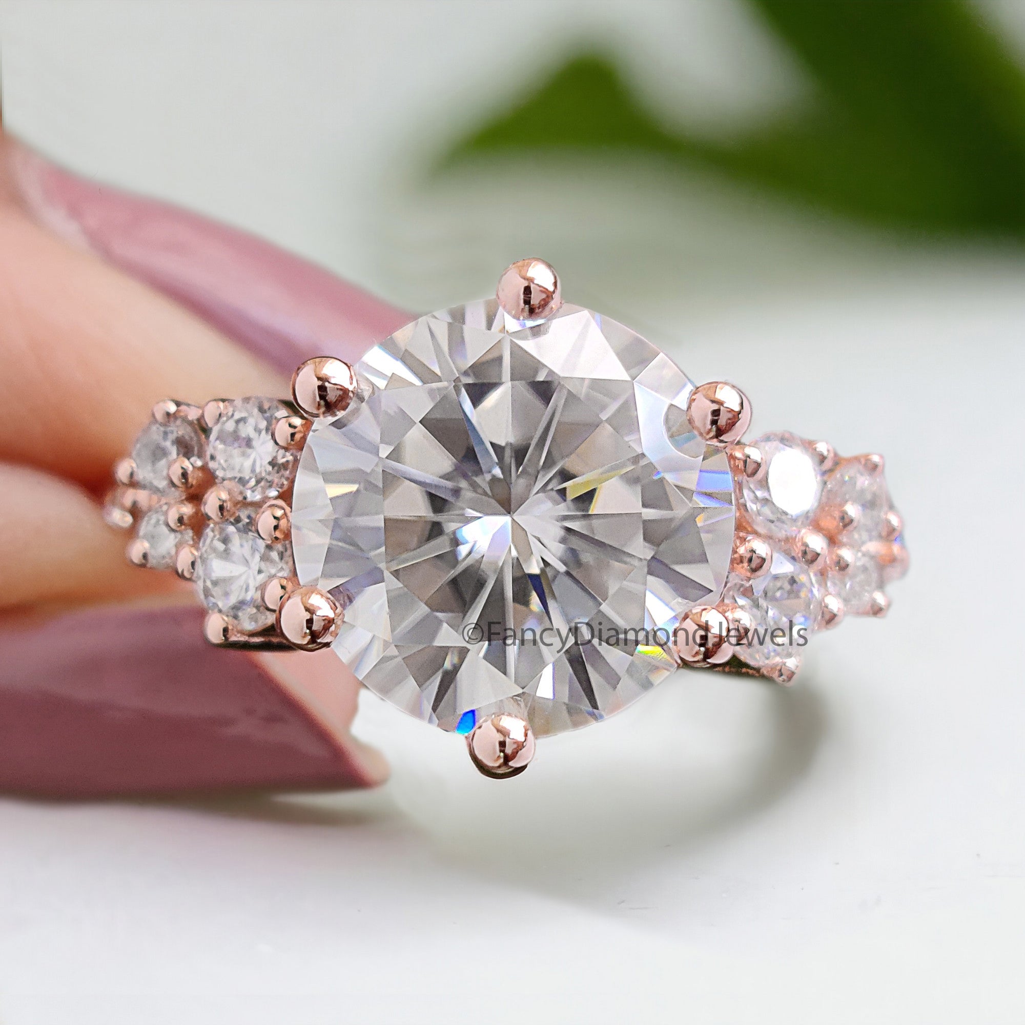 3.55 TW Round Brilliant Cut Colorless Moissanite Ring Unique Snowdrift 6 Prong Engagement Ring Wedding Ring Anniversary Gift Ring FD265