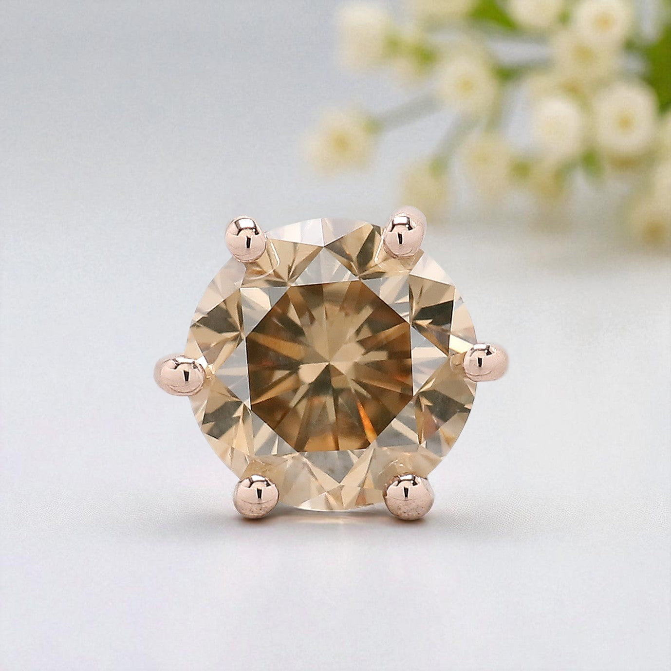 Natural Round Shape Brown Color Diamond Earring 0.86 Ct 5.80 MM Round Diamond Earring 14K Rose Gold Silver Engagement Round Earring KDL635