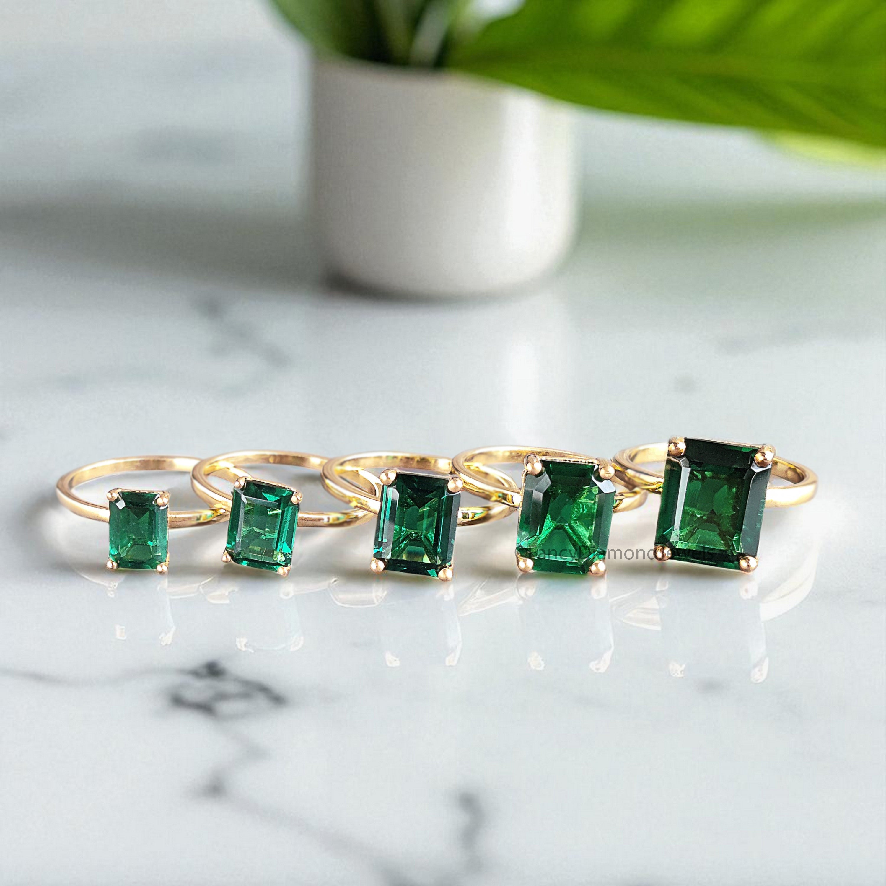 Green Emerald stone 11mm 10mm 9mm 8mm 7mm ring Emerald Cut engagement ring silver Ring simulant Solitaire ring Emerald Diamond ring FD384