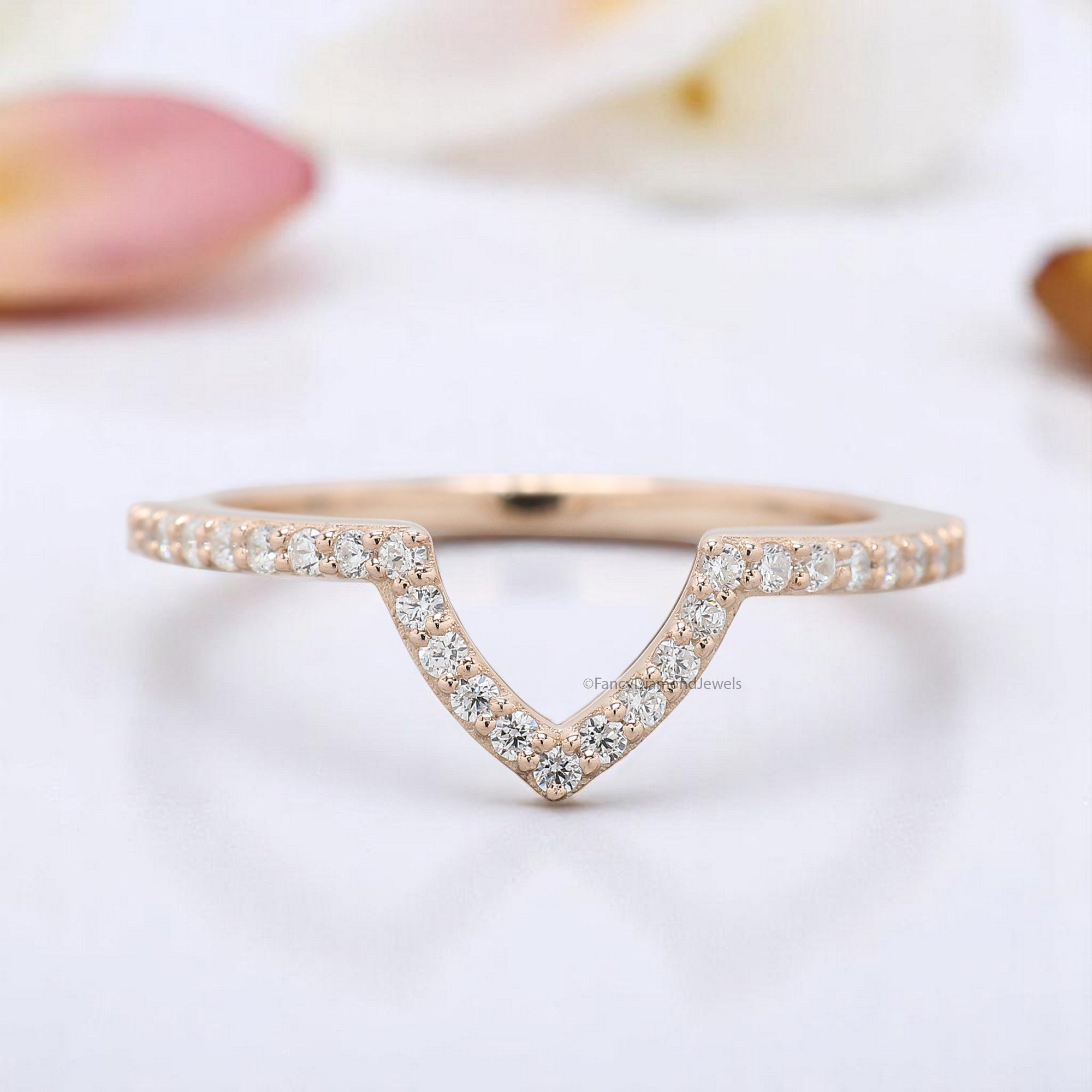 0.20 CT Round Diamond Band V Shaped Wedding Band Silver/10K/14K/18K Engagement Band Half Eternity Anniversary Ring Gift For Her KD829