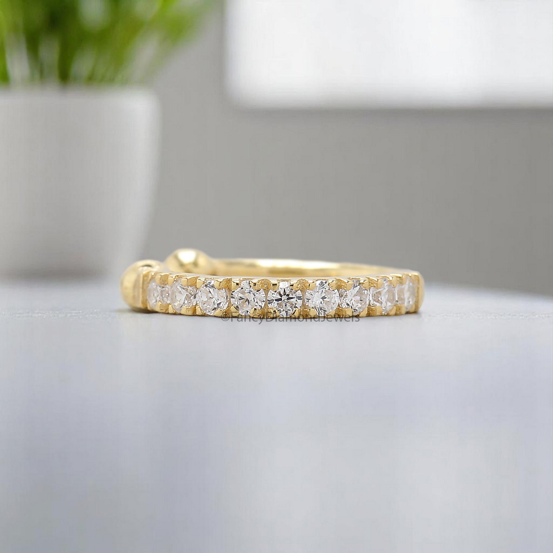 Round Brilliant Cut Colorless Moissanite Diamond Ear Cuff Conch Ear Cuff Tiny gold ear cuff Helix Piercing Sterling Silver Ear Wrap FD367