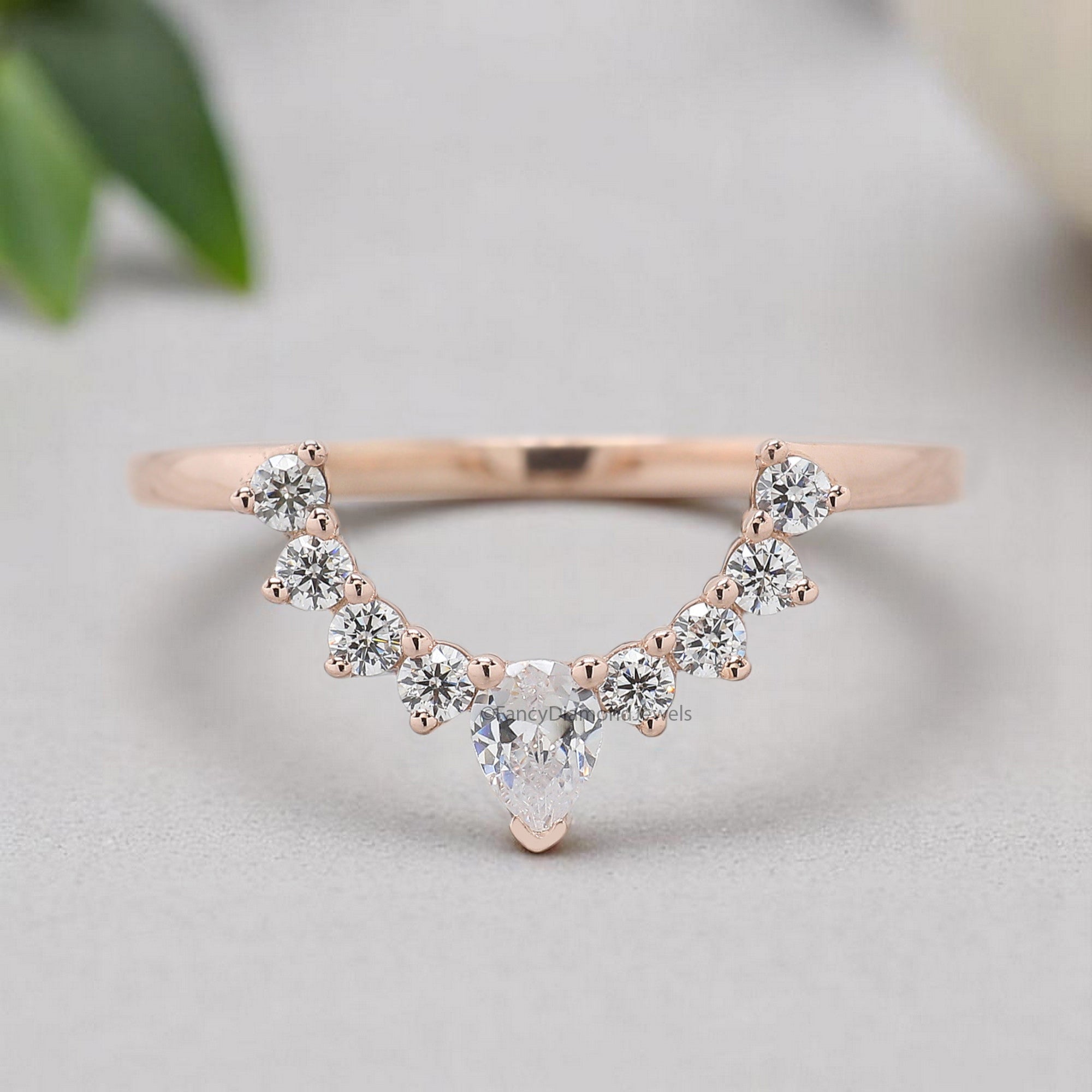 Curved wedding band Antique Pear cut Moissanite ring Silver/10K/14K/18K Band Unique Matching ring Half eternity Anniversary band FD373