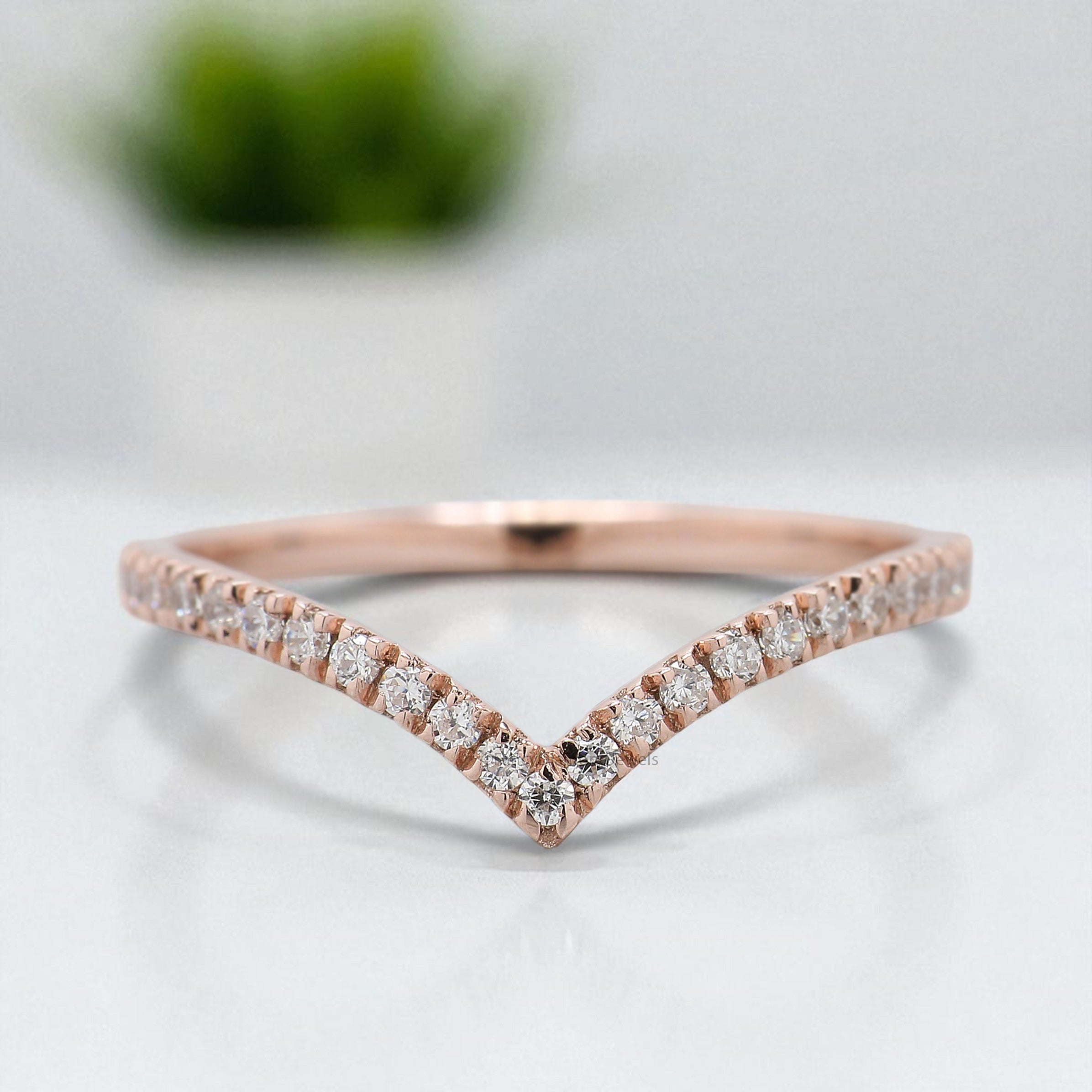 V Shaped Wedding Band 0.20 TW Round Diamond Band Rose Gold Silver/10K/14K/18K Gold Engagement Band Half Eternity Anniversary Ring KD261