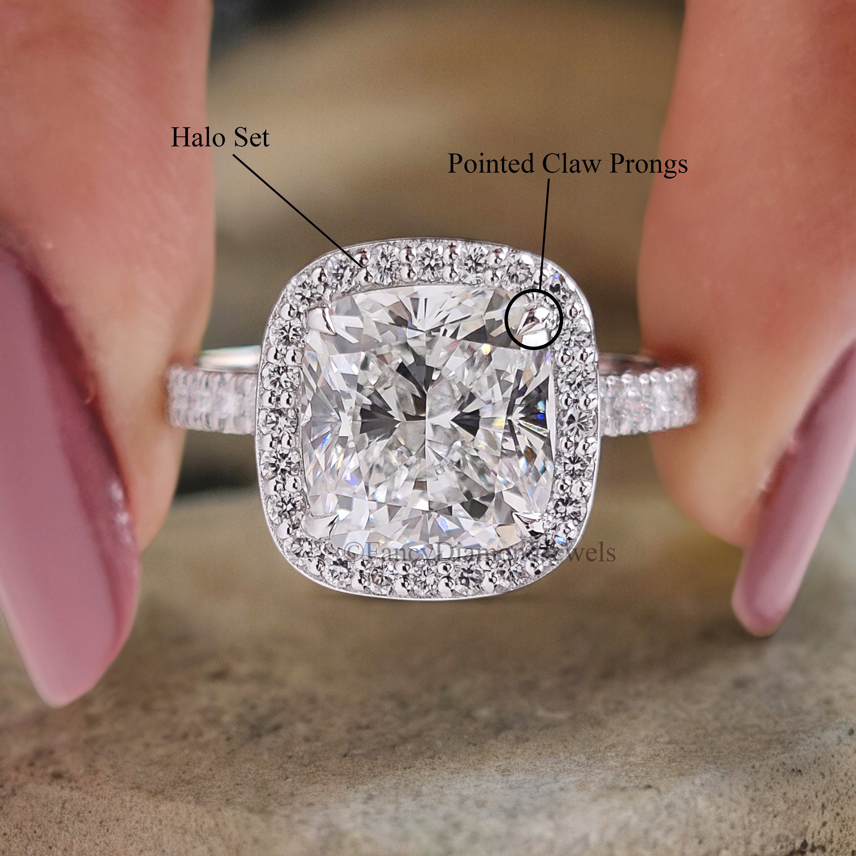 Cushion Lab Grown Engagement Ring 2.50 CT Cushion Cut Moissanite Ring Halo Set Wedding Ring For Women Promise Ring Gift For Her Ring FD192