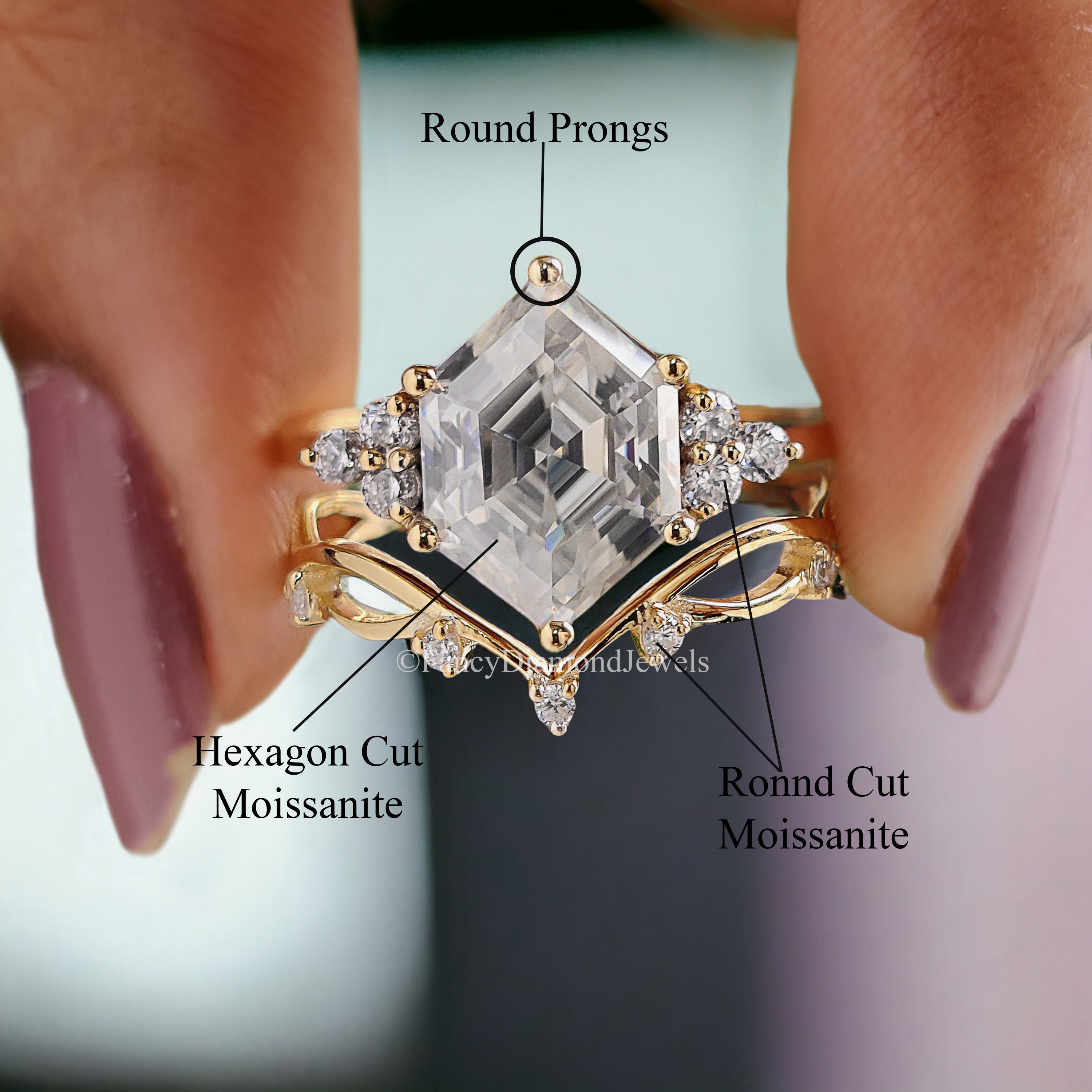 2.20 CT Antique Hexagon Cut Moissanite Ring Unique Engagement Ring Round Ring For Gift Bridal Wedding Ring Anniversary Gift Ring Her FD182