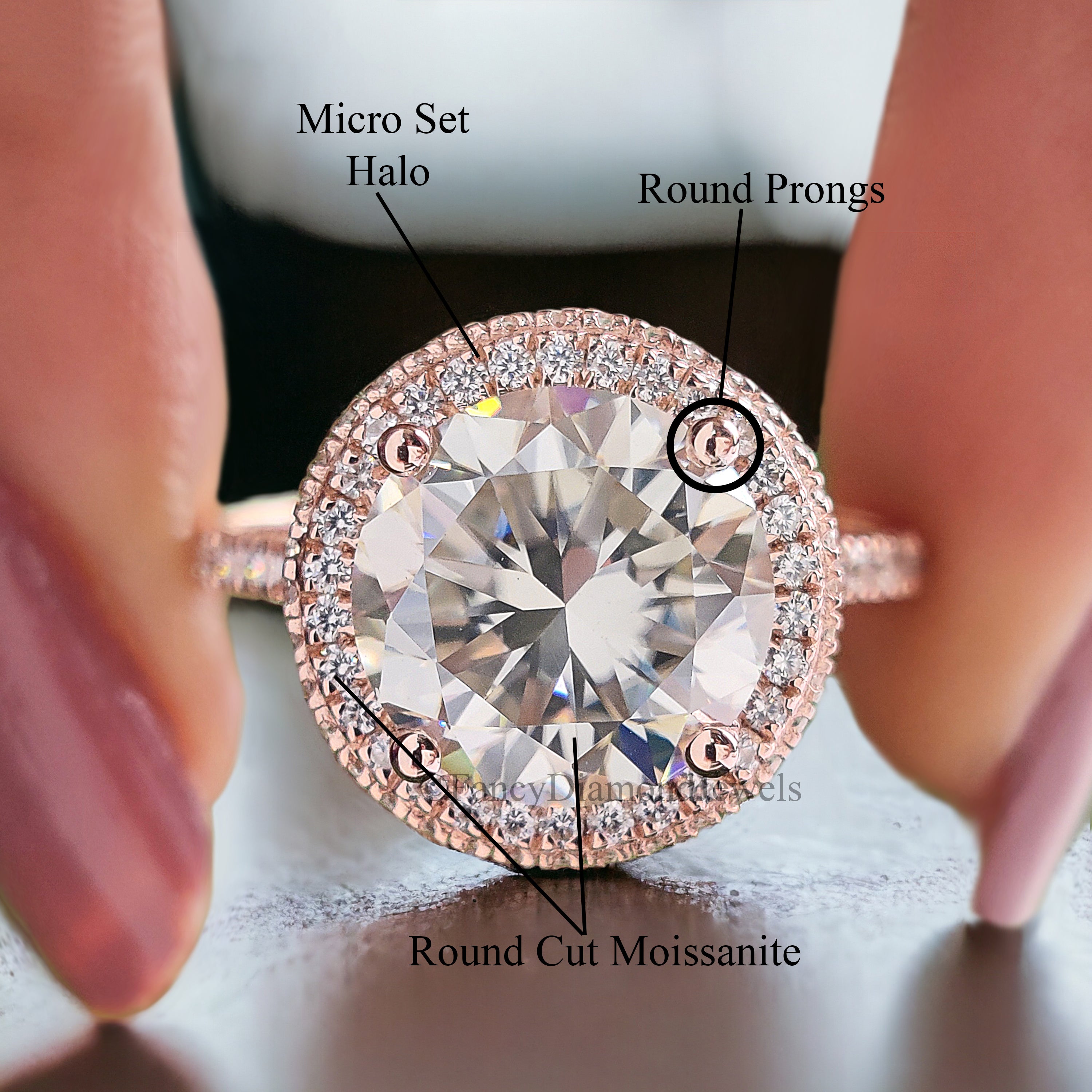 3.25 TW Round Brilliant Cut Colorless Moissanite Ring Halo Engagement Ring Wedding Ring Hidden Halo Ring Anniversary Gift Ring for Her FD219