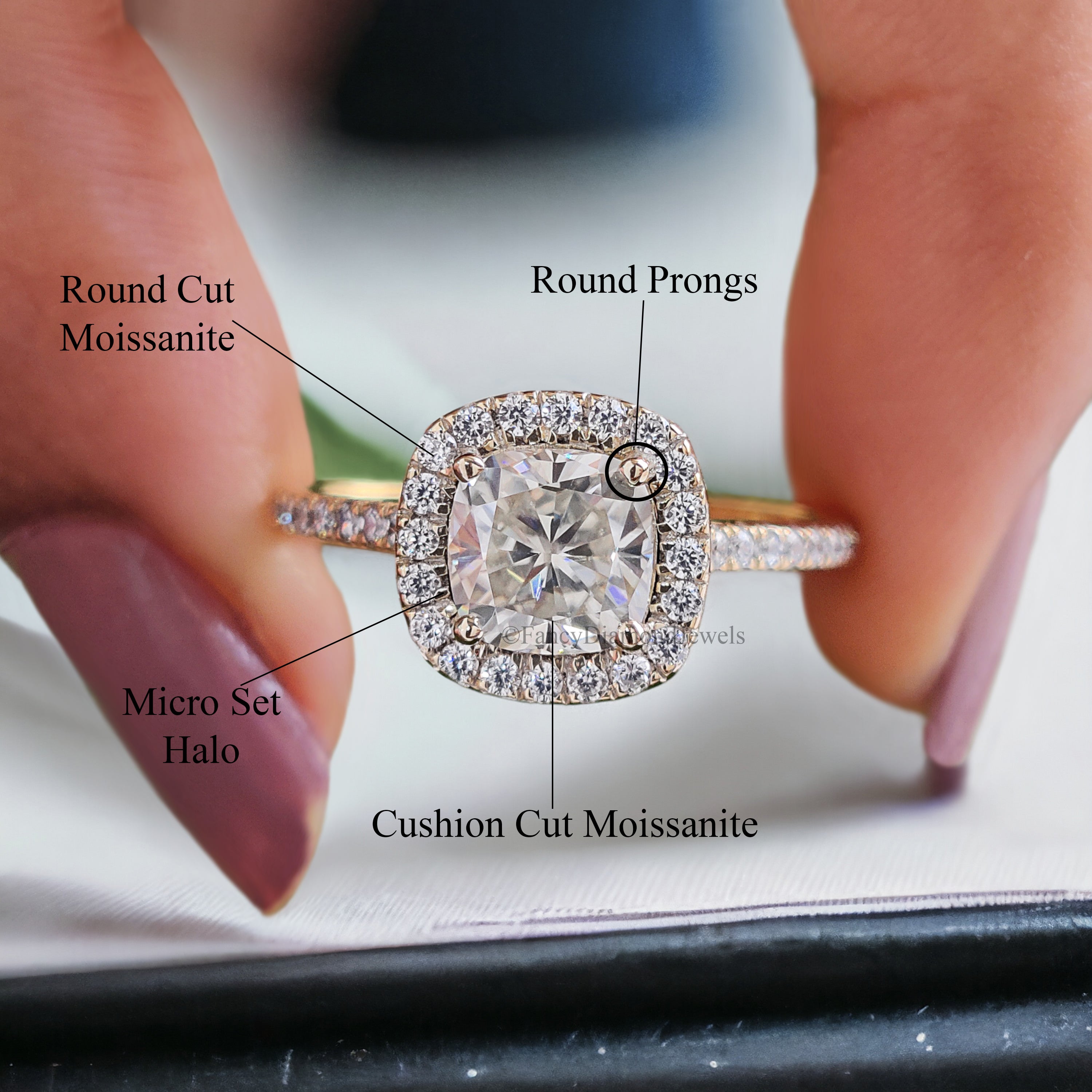 Cushion Moissanite Engagement Ring 1.00 CT Cushion Cut Moissanite Ring Halo Set Wedding Ring For Women Promise Ring Gift For Her Ring FD157