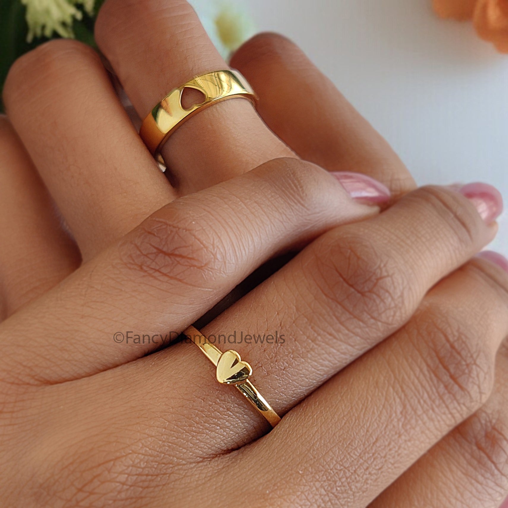 Matching His and Hers Heart Couple Band Set Silver Promise Bands For Couples Wedding Bands Simple Wedding matching anniversary Band FD521