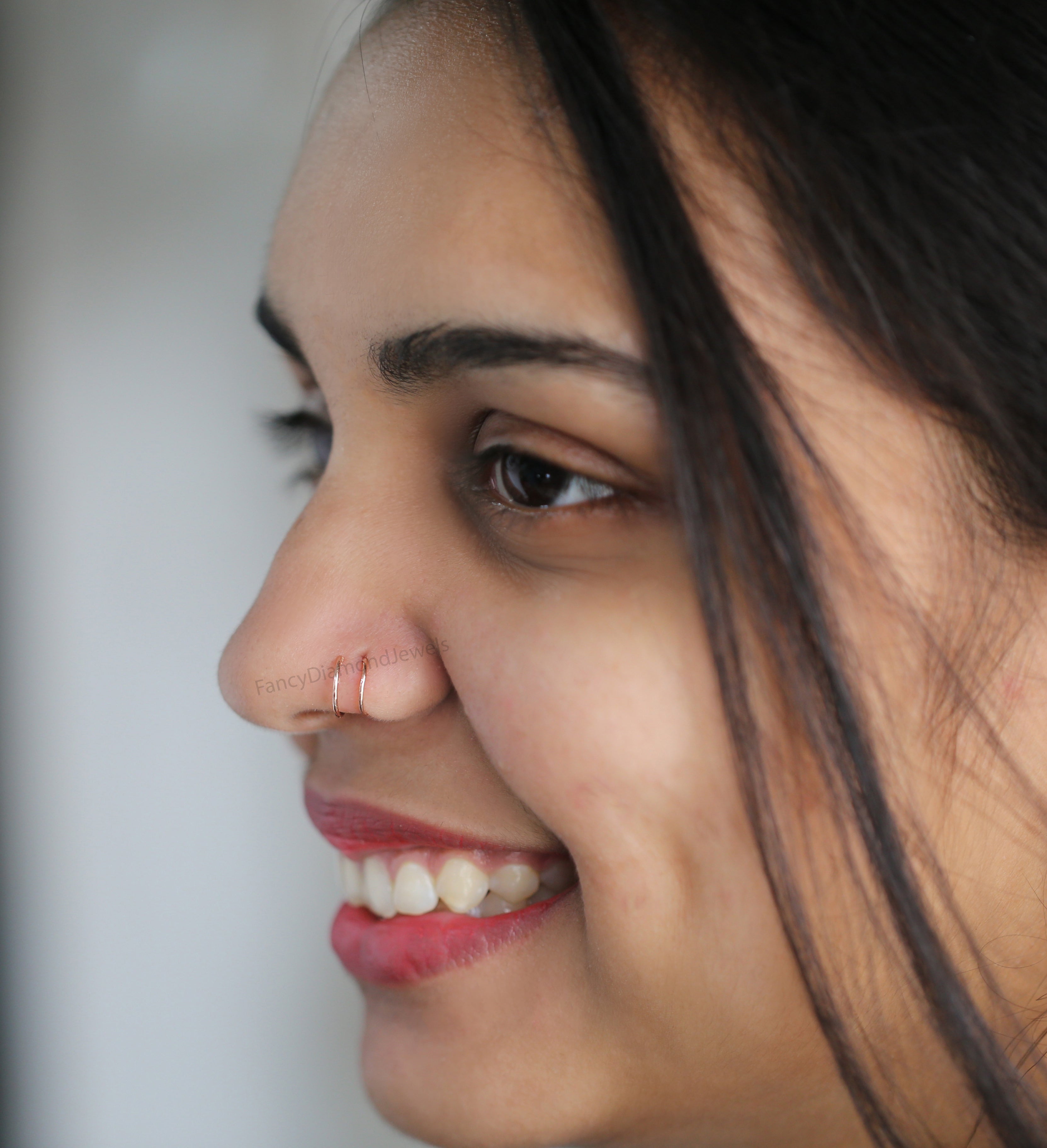 Nose Ring, Double Nose Ring for Single Piercing, Hoop Ring, Nose Stud, Rose Gold Nose Ring, Twisted Piercing Hoop, Plain Nose Ring, KD1137