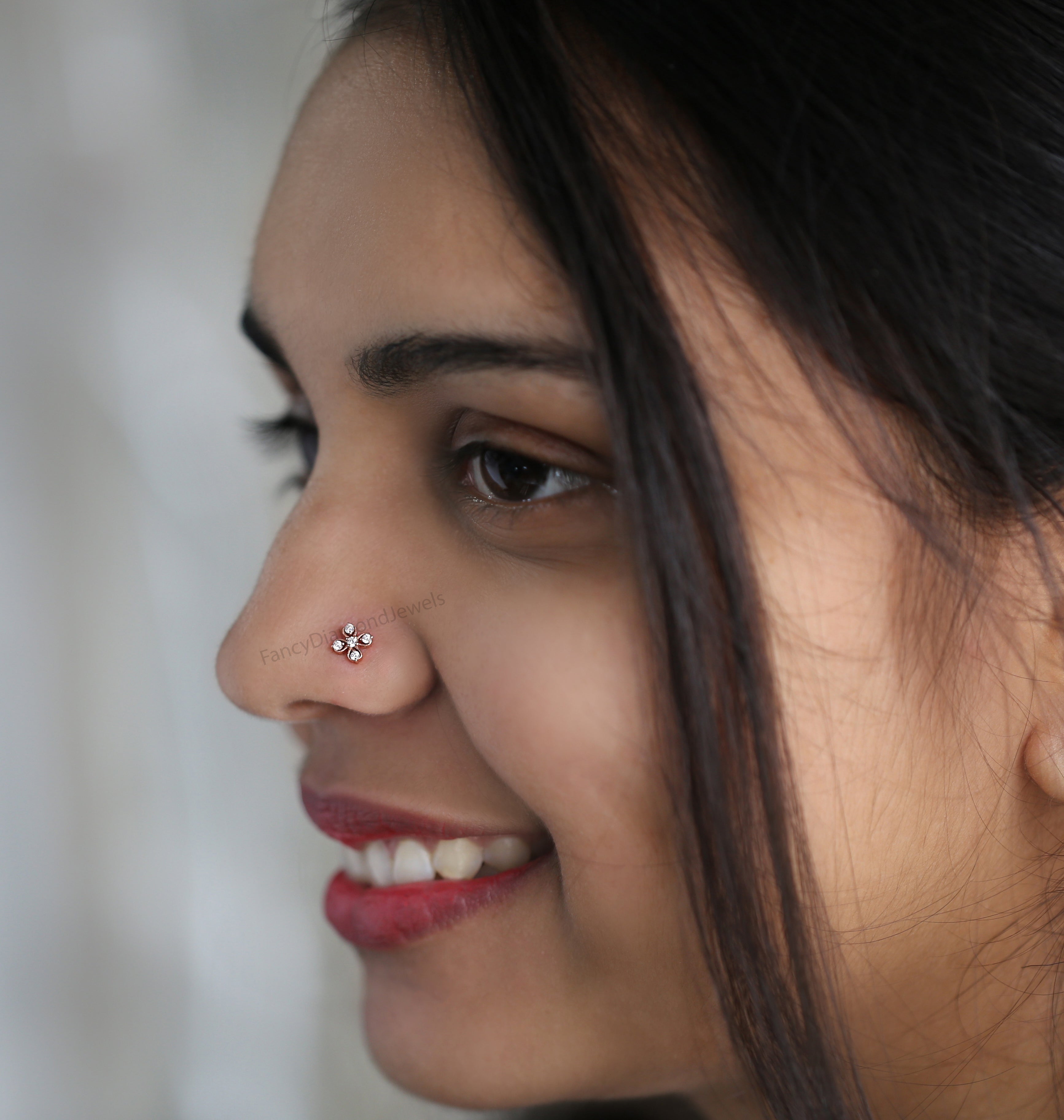 Natural White Round Diamond Nose Rings Engagement Wedding Gift Nose Ring 14K Solid Rose White Yellow Gold Nose Ring 0.07 CT KD954