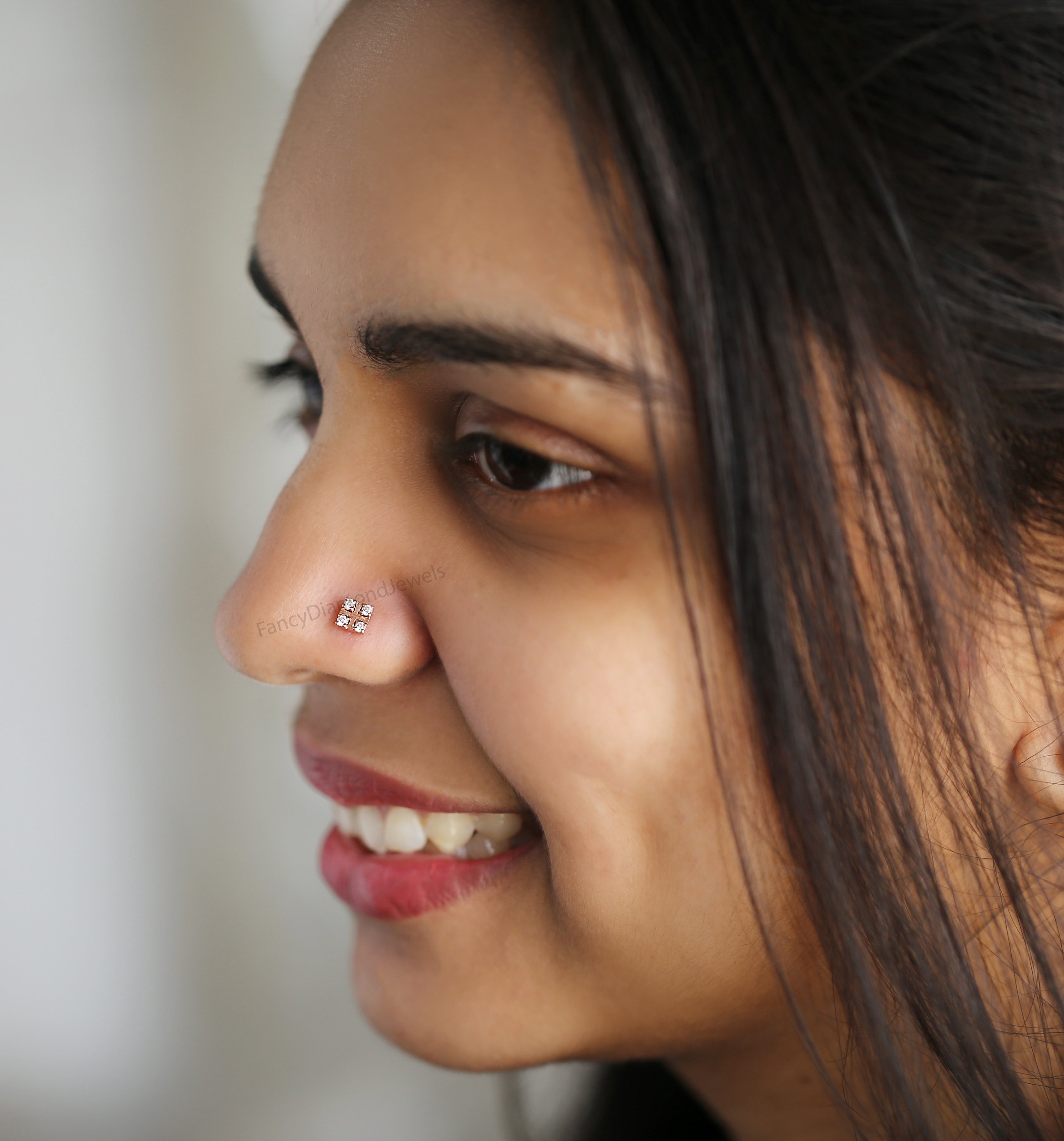 Natural White Round Diamond Nose Rings Engagement Wedding Gift Nose Ring 14K Solid Rose White Yellow Gold Nose Ring 0.08 CT KD957