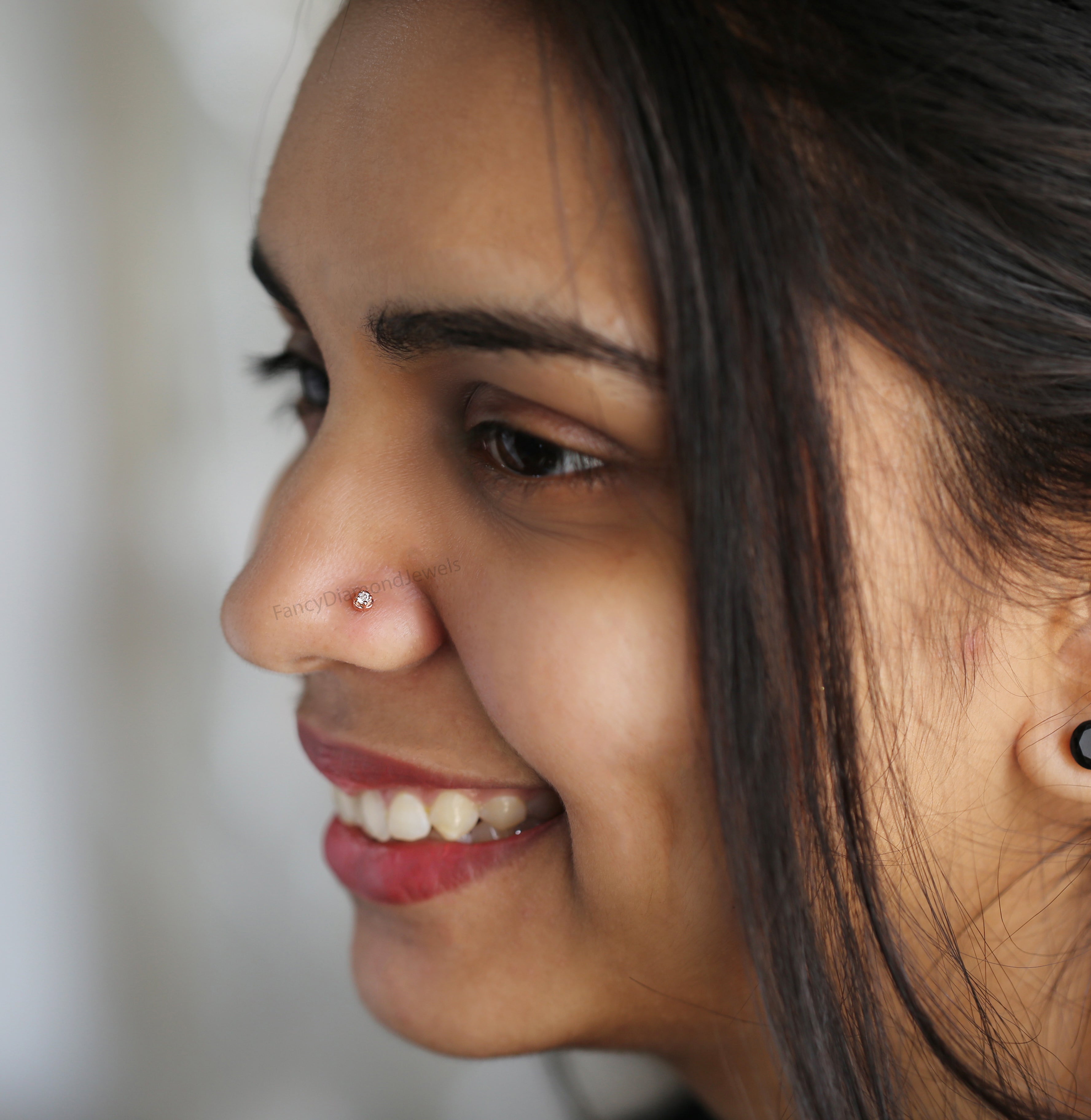 Natural White Round Diamond Nose Rings Engagement Wedding Gift Nose Ring 14K Solid Rose White Yellow Gold Nose Ring 0.030 CT KD1028