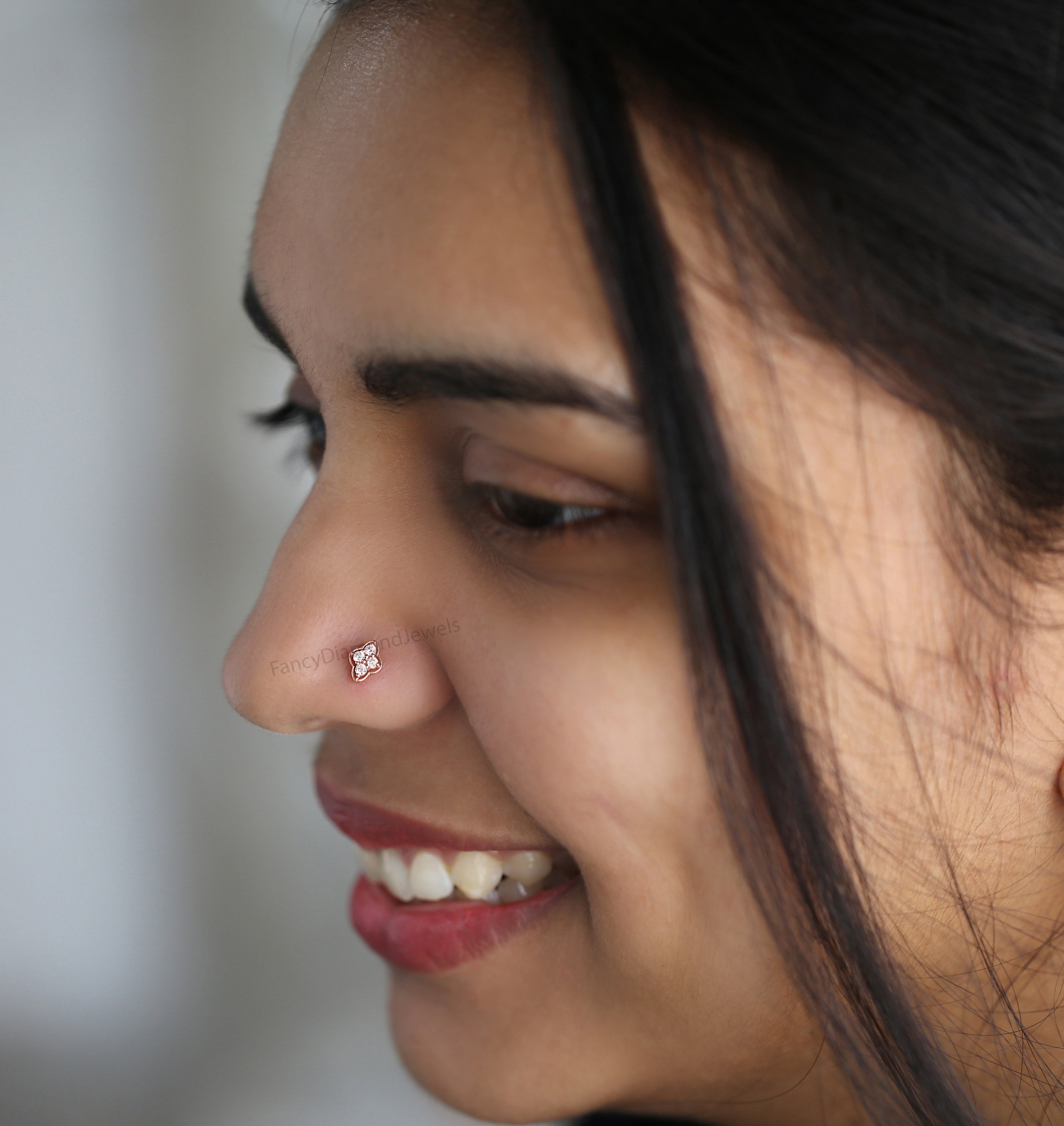 Natural White Round Diamond Nose Rings Engagement Wedding Gift Nose Ring 14K Solid Rose White Yellow Gold Nose Ring 0.08 CT KD962