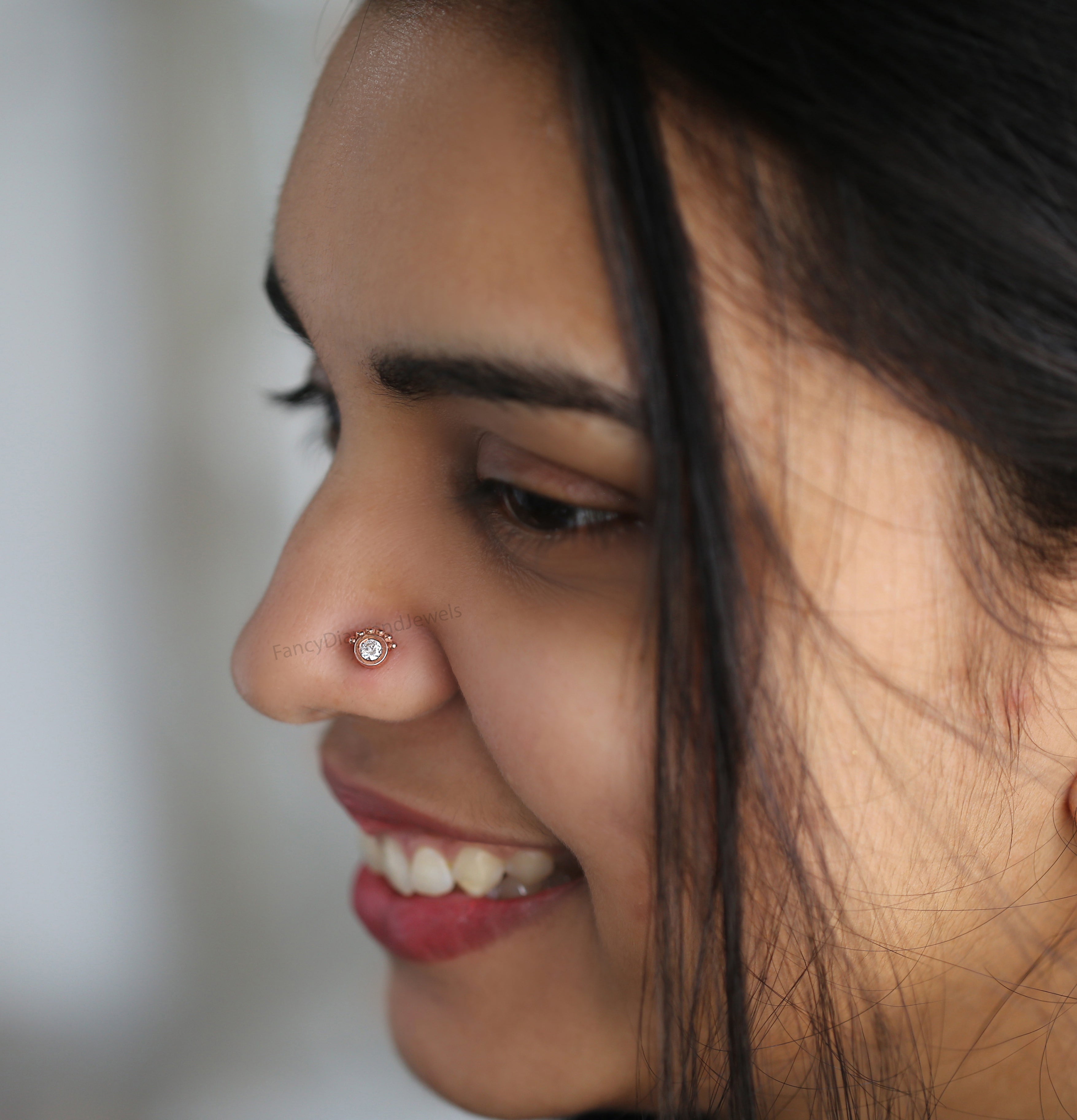 Natural White Round Diamond Nose Rings Engagement Wedding Gift Nose Ring 14K Solid Rose White Yellow Gold Nose Ring 0.17 CT KD1019