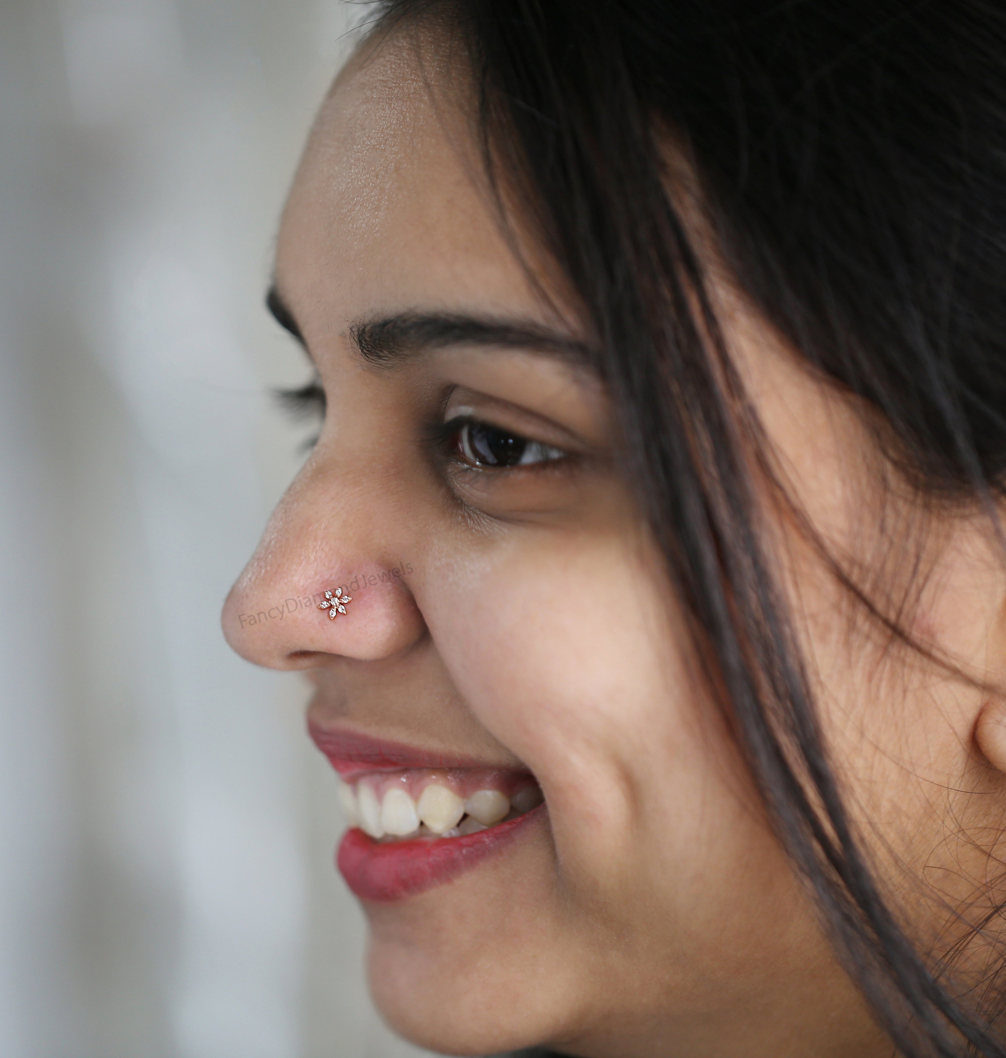 Natural White Round Diamond Nose Rings Engagement Wedding Gift Nose Ring 14K Solid Rose White Yellow Gold Nose Ring 0.04 CT KD955