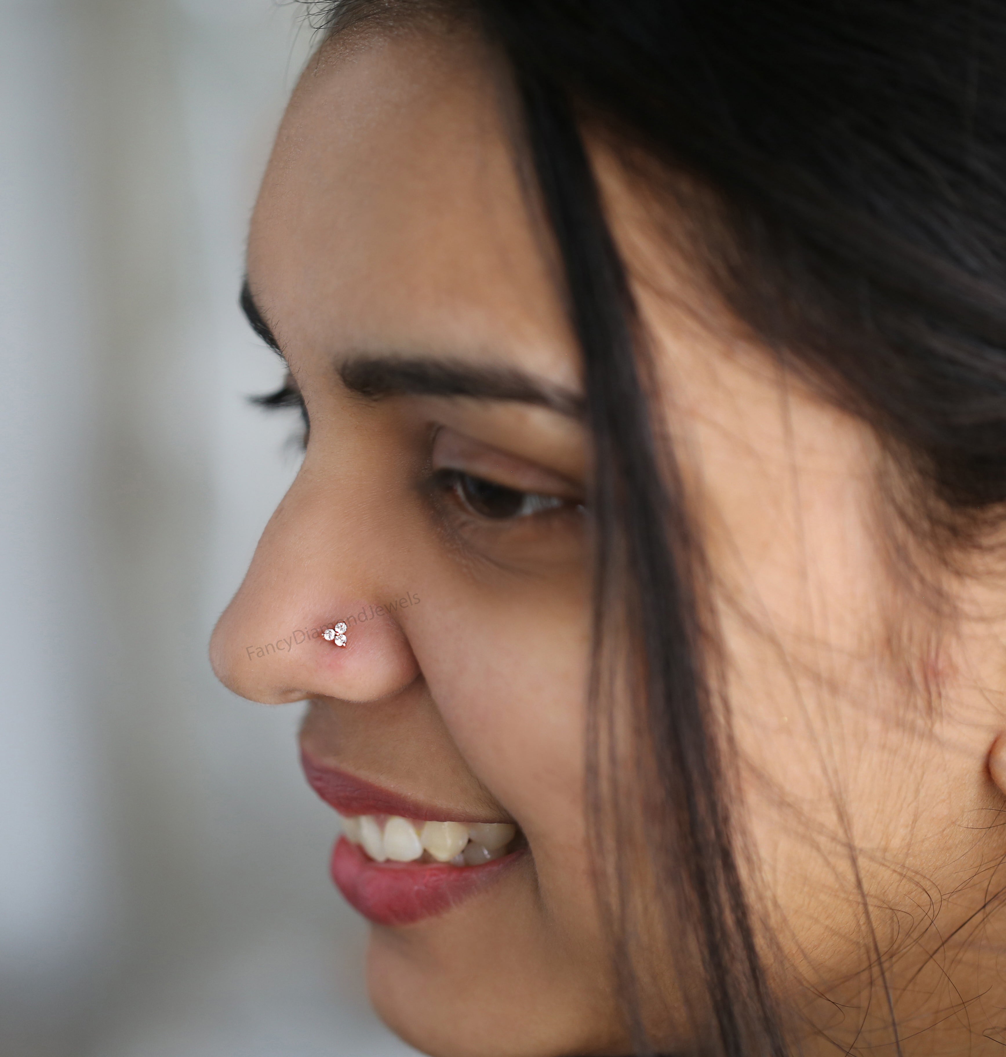 Natural White Round Diamond Nose Rings Engagement Wedding Gift Nose Ring 14K Solid Rose White Yellow Gold Nose Ring 0.08 CT KD966