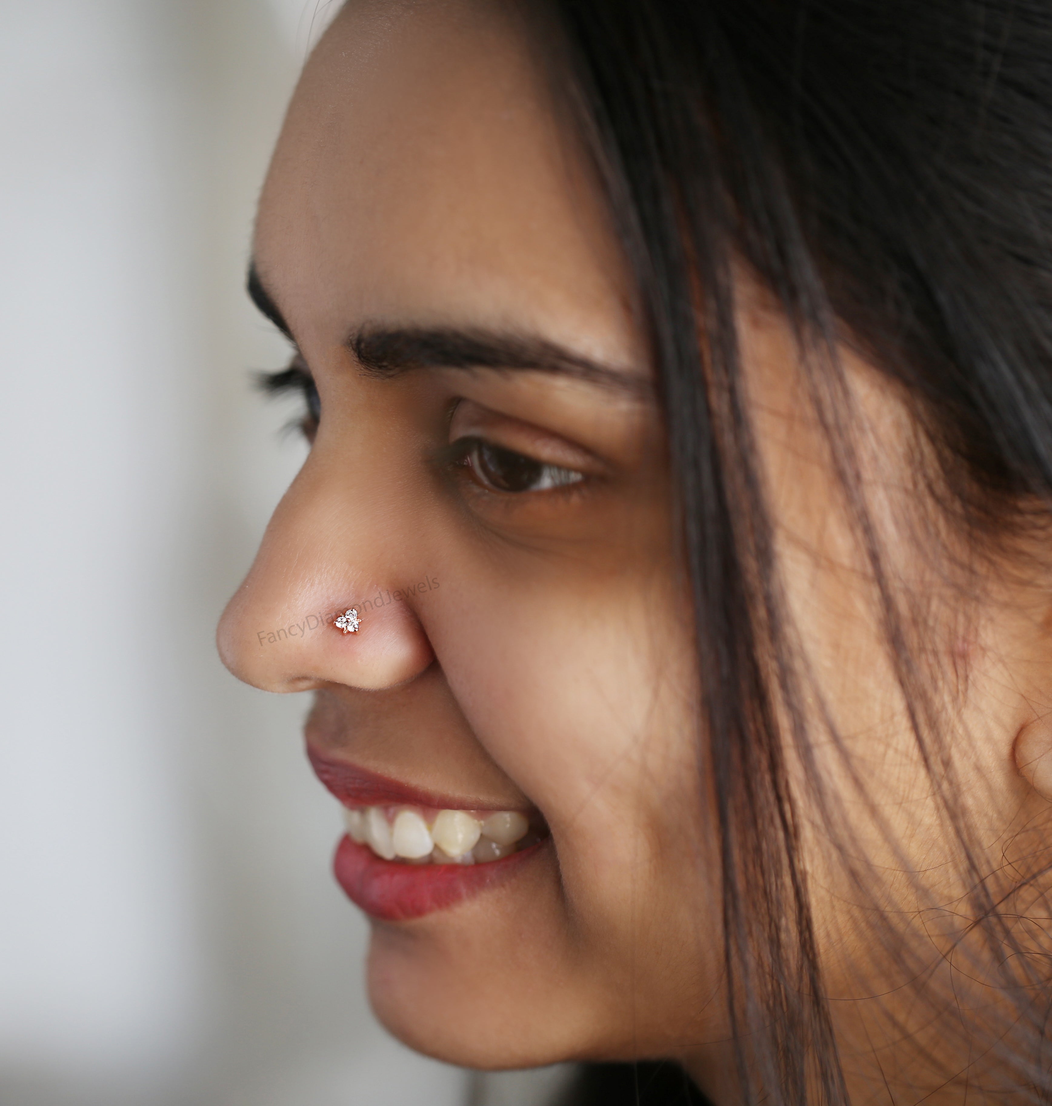 Natural White Round Diamond Nose Rings Engagement Wedding Gift Nose Ring 14K Solid Rose White Yellow Gold Nose Ring 0.08 CT KD958