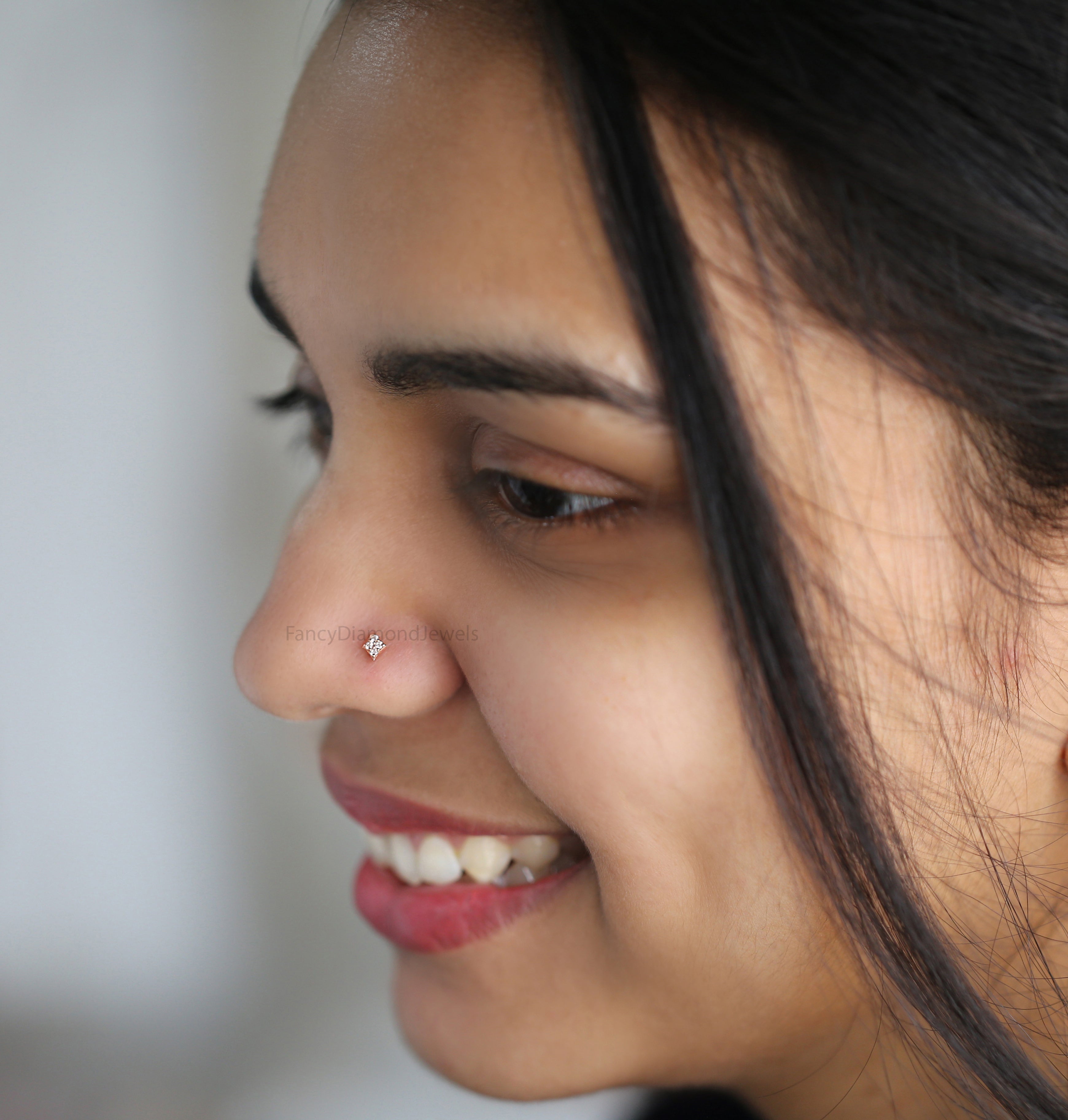 Natural White Round Diamond Nose Rings Engagement Wedding Gift Nose Ring 14K Solid Rose White Yellow Gold Nose Ring 0.03 CT KD959