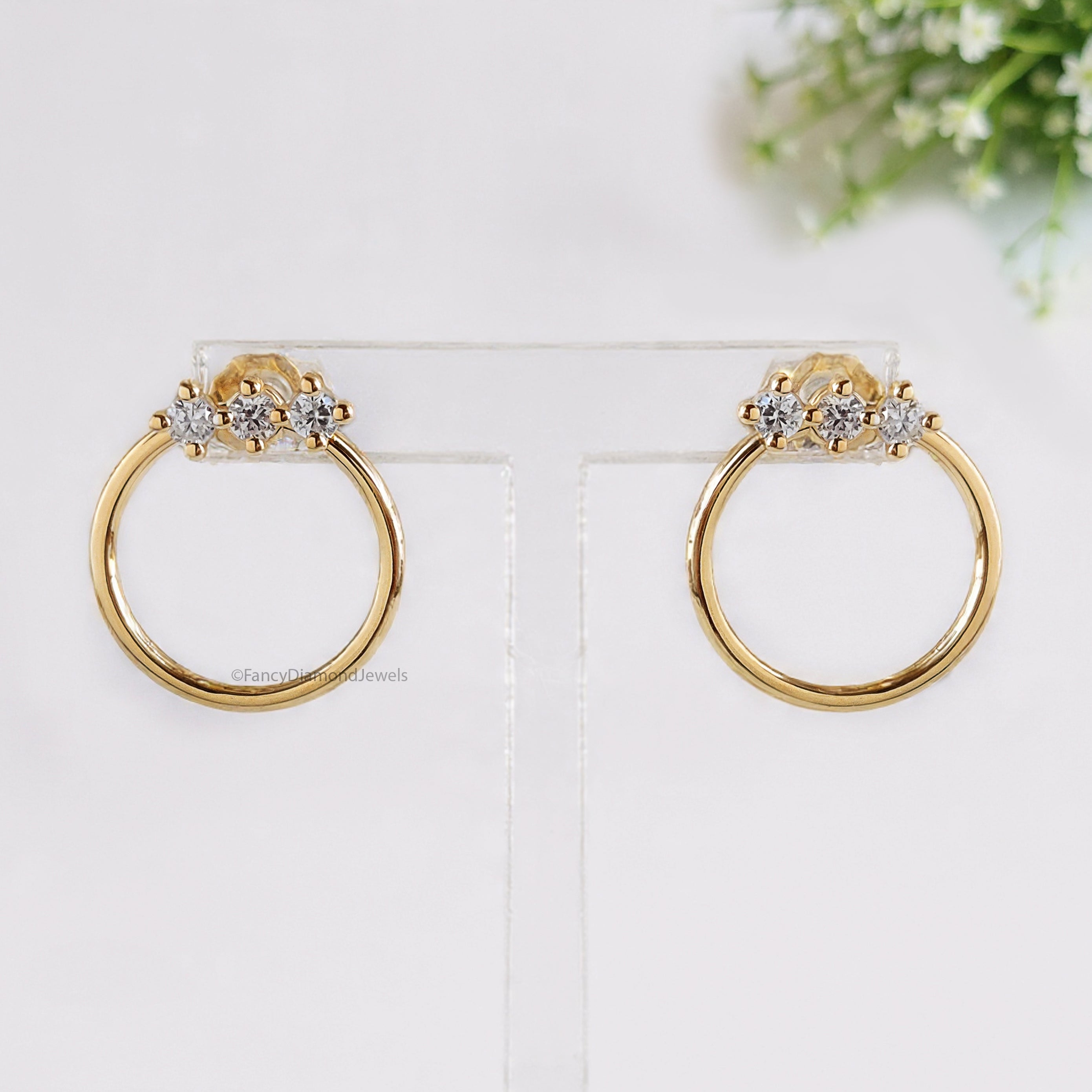 Dainty Front Back Circle Earrings Round White Diamond Earring Round Shape Earring Prong Earring Engagement Earring Gift For Her FD510