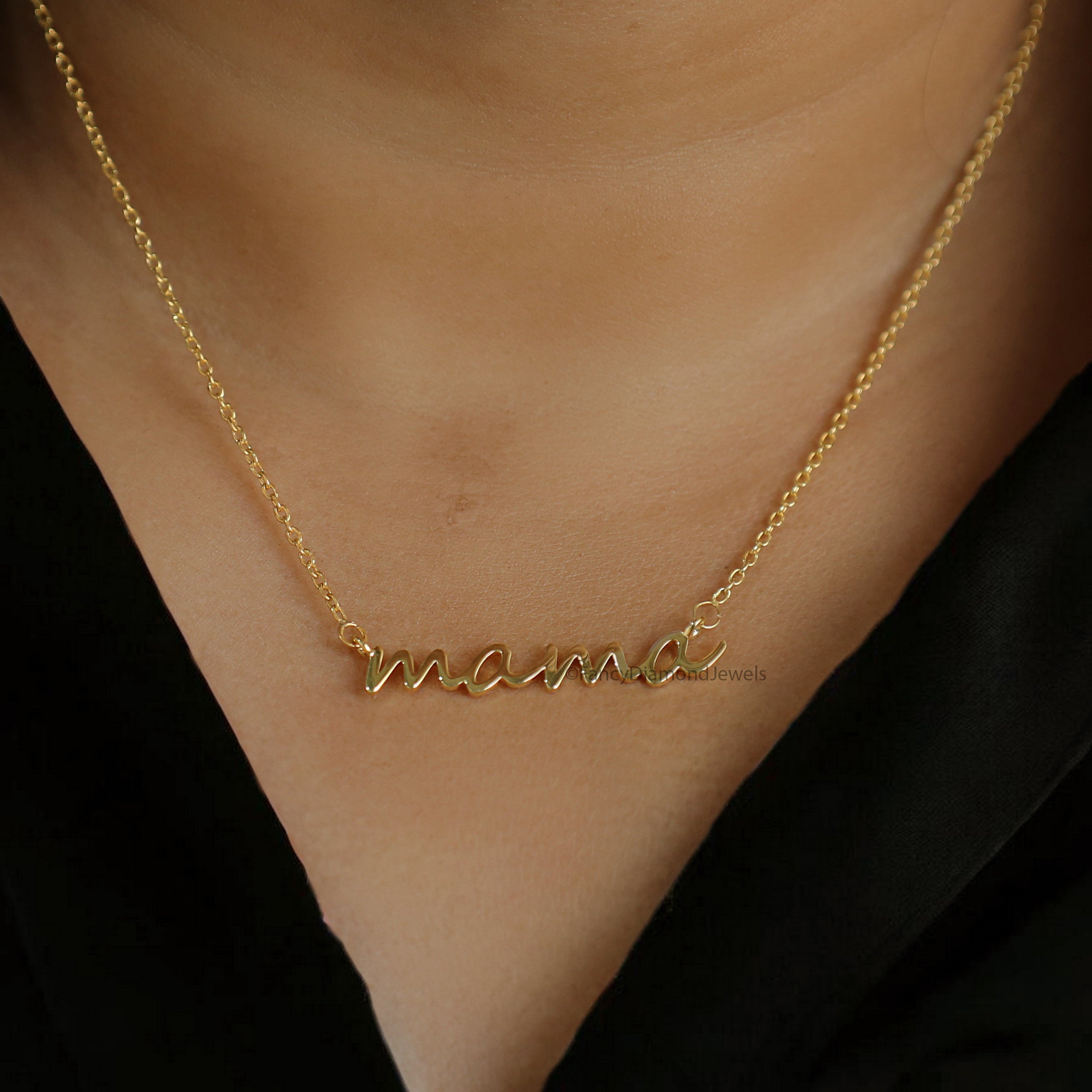 Mom Gift jewelry Tiny Mama Necklace Yellow Silver handmade jewelry Mothers Necklace Perfect Gifts for Mom Necklace With Chain FD538