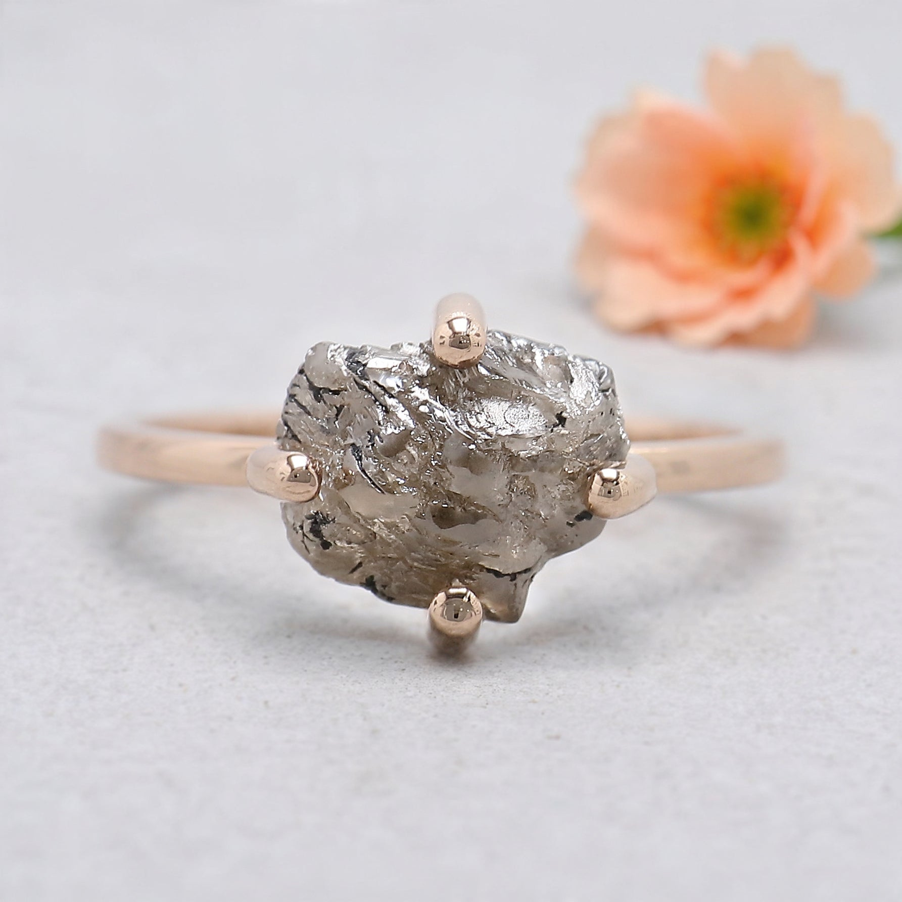 2.79 Ct Natural Rough Cut Brown Color Diamond Ring 9.70 MM Irregular Rough Diamond Ring 14K Solid Rose Gold Silver Engagement Ring KDL9030