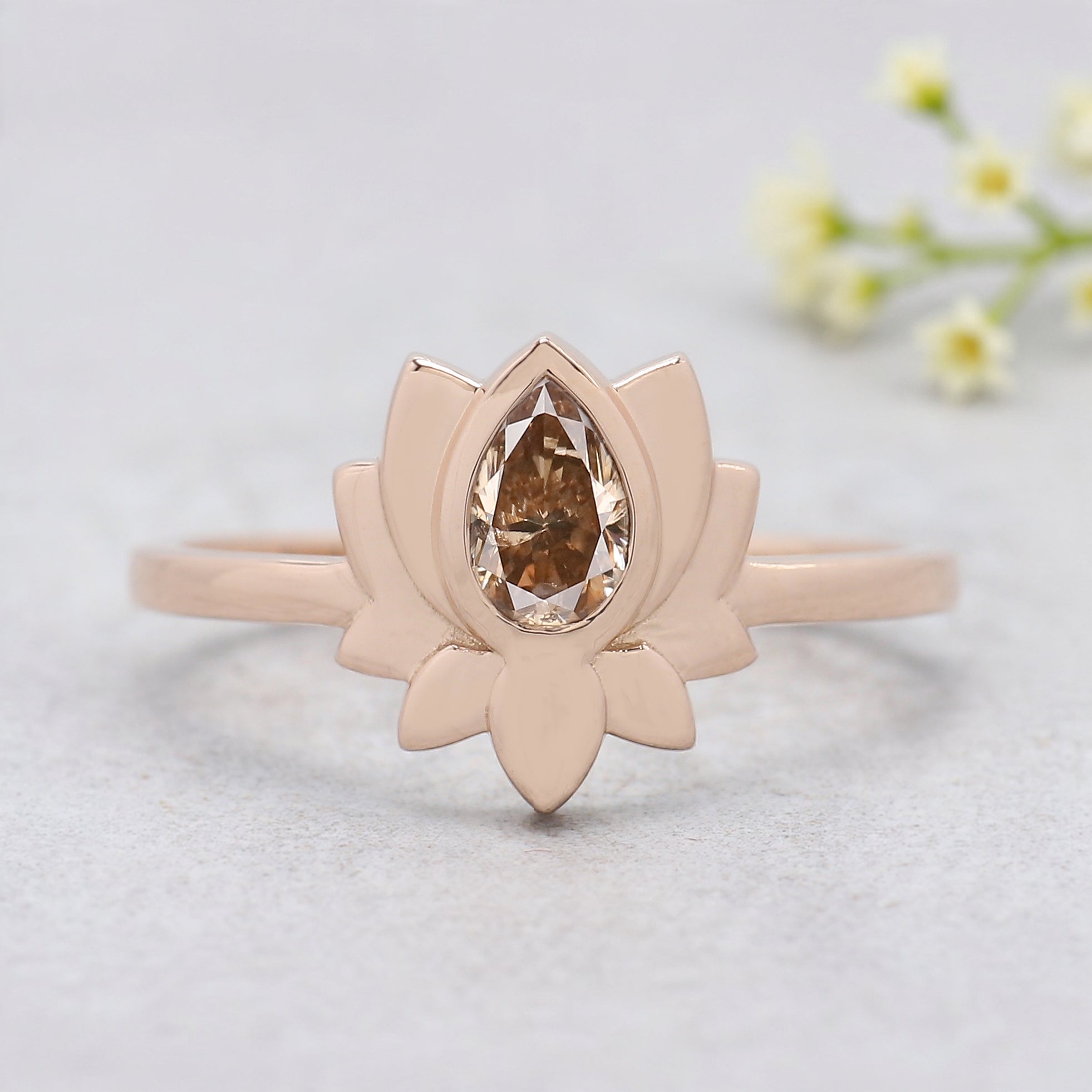 Pear Cut Brown Color Diamond Ring 0.38 Ct 6.00 MM Pear Diamond Ring 14K Solid Rose Gold Silver Pear Engagement Ring Gift For Her KDN1249