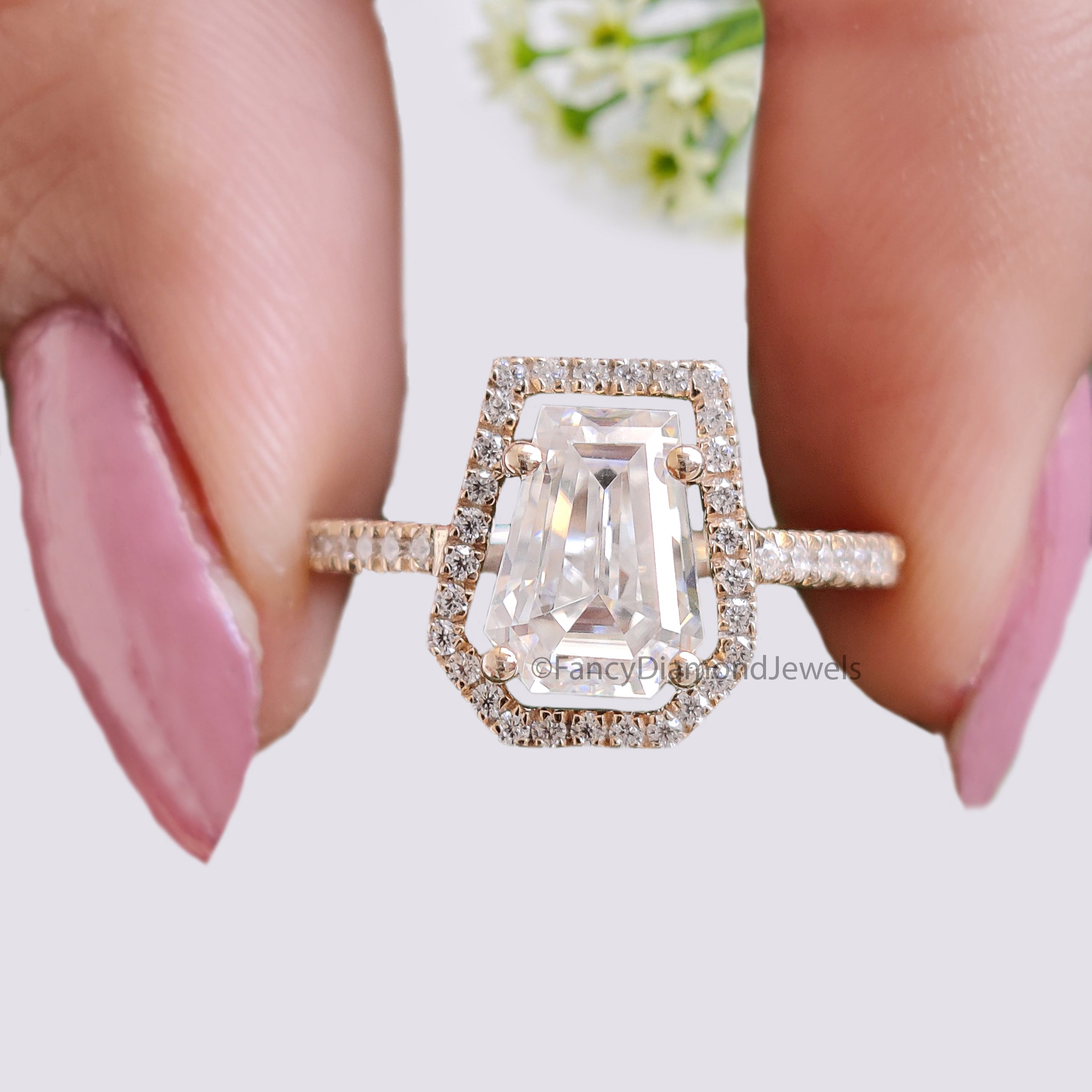 1.55 CT Coffin Lab Grown Diamond Promise Ring Coffin Diamond Halo/ Prong Set Ring Coffin Diamond Engagement Ring Gift For Wedding Ring FD474