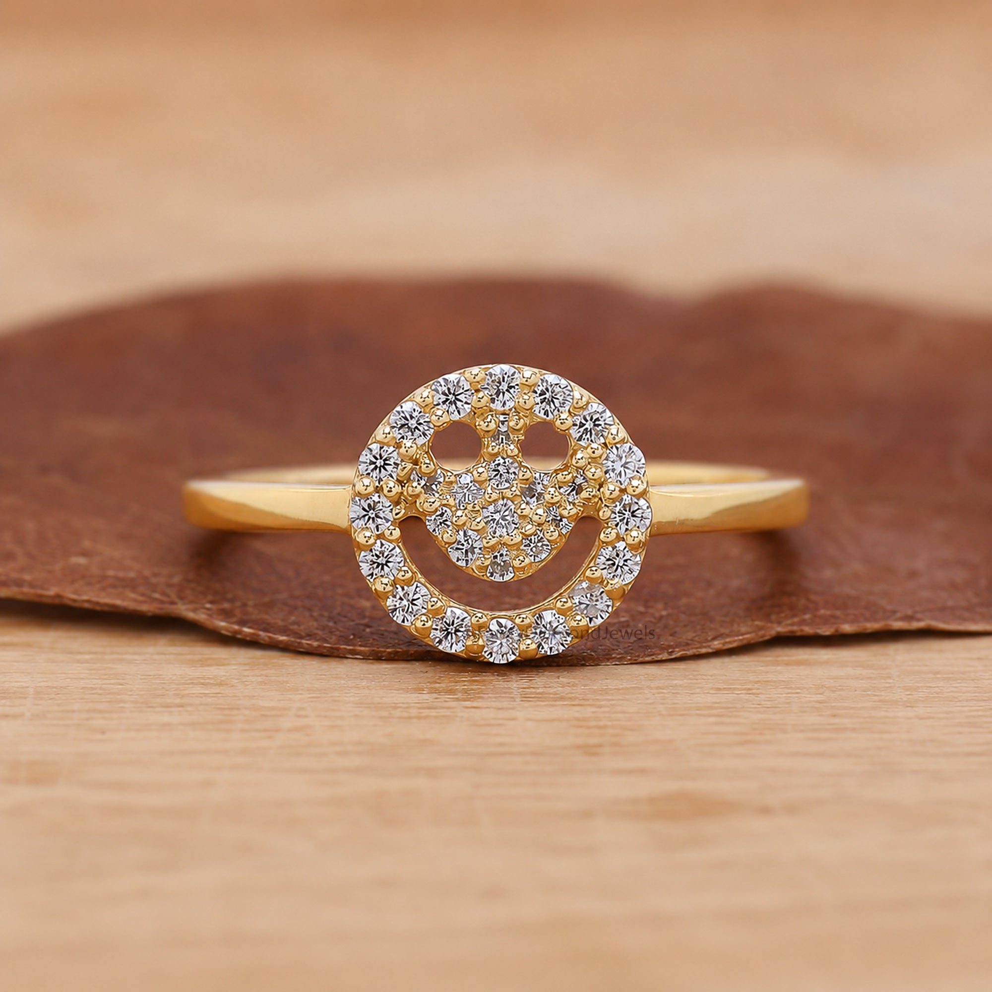Minimalist Diamond Ring, Smile Face Round Diamond Pave Ring, Daily Wear Rings, Lab Diamond Ring, Smiley Face Ring, Gift For Daughter FD567