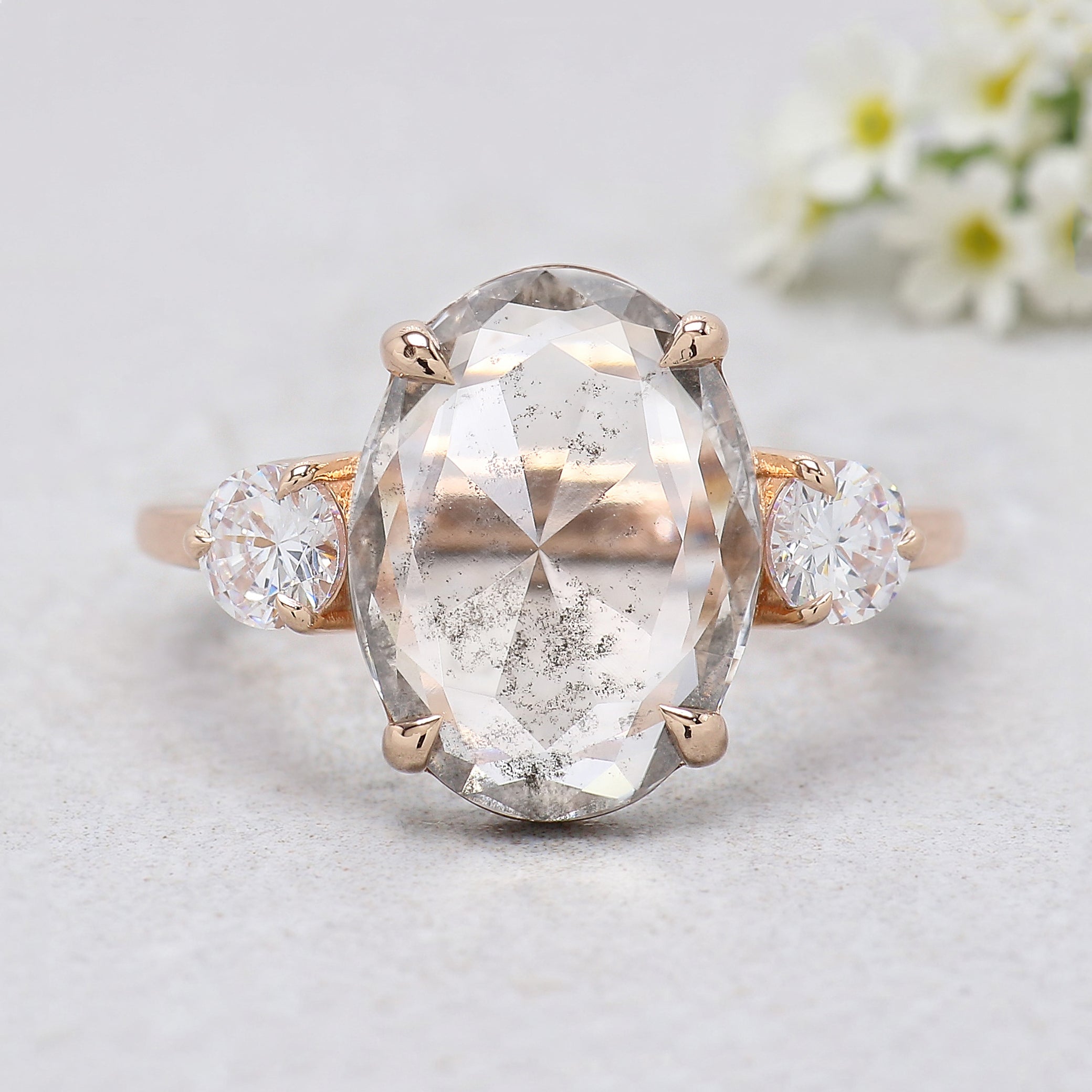 2.40 CT Oval Lab Grown Diamond Ring Oval Shape CVD Fancy Black Grey Salt And Pepper Diamond Ring Engagement Ring Bridal Wedding Ring KDL3520